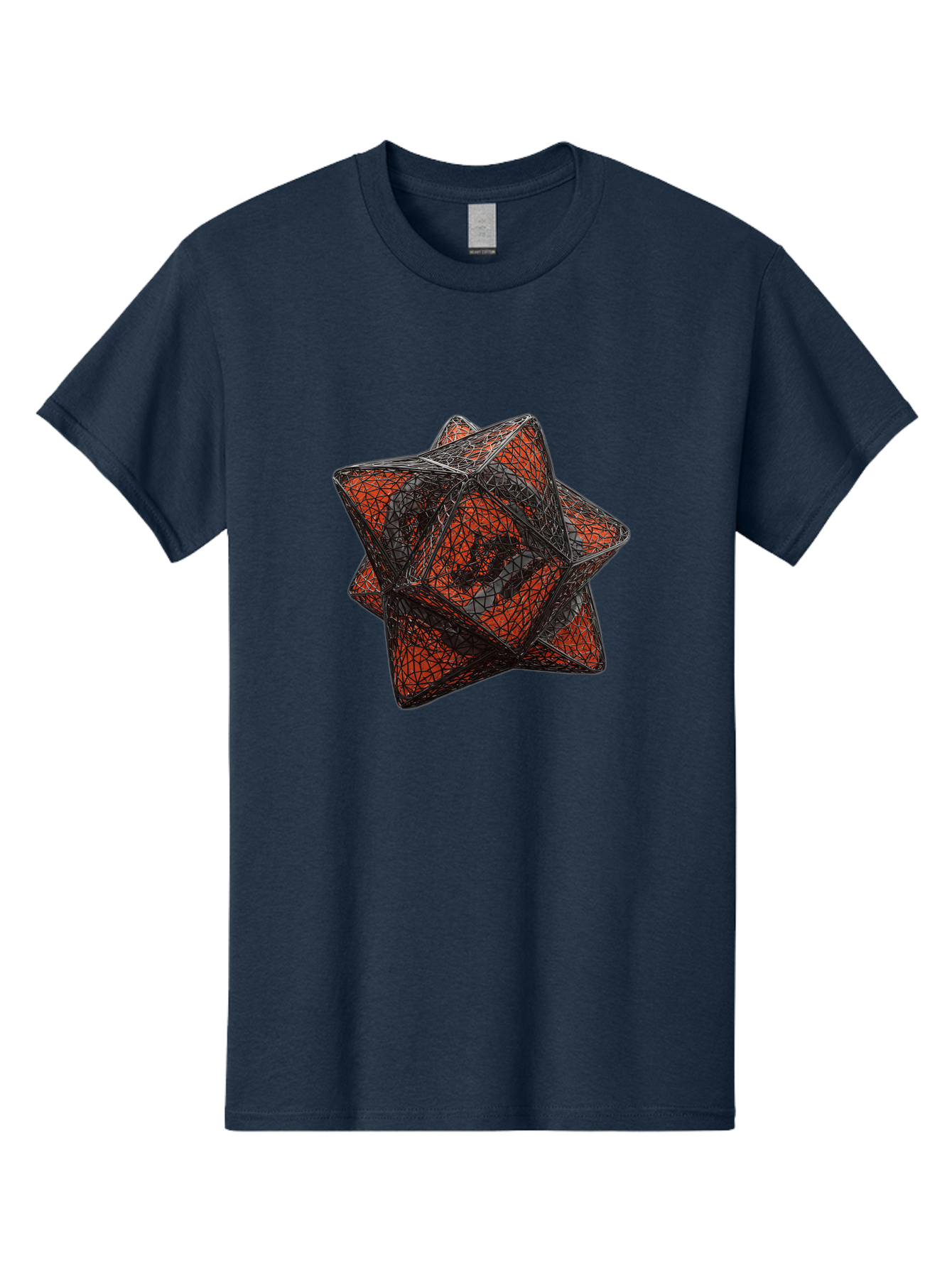 Wireframe-Star Men'S Graphic Tee, 100% Cotton, Comfortable Casual Summer Wear, Machine Washable, Geometric Star Shape, Complex 3D Structure, Red And Black Geometric Pattern, Intricate Angular Design, Polygon Mesh Art Bad917 4