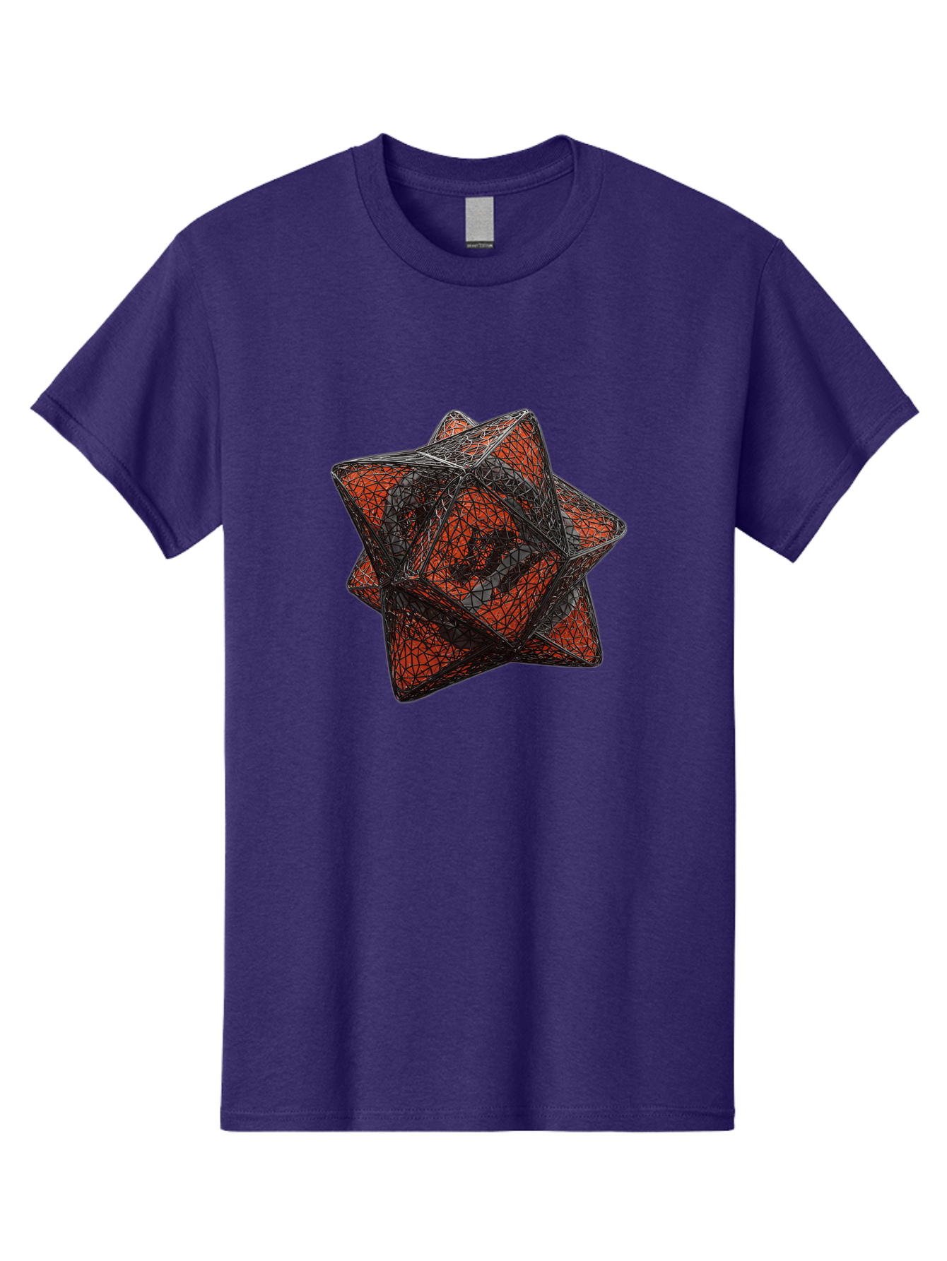 Wireframe-Star Men'S Graphic Tee, 100% Cotton, Comfortable Casual Summer Wear, Machine Washable, Geometric Star Shape, Complex 3D Structure, Red And Black Geometric Pattern, Intricate Angular Design, Polygon Mesh Art Bad917 6