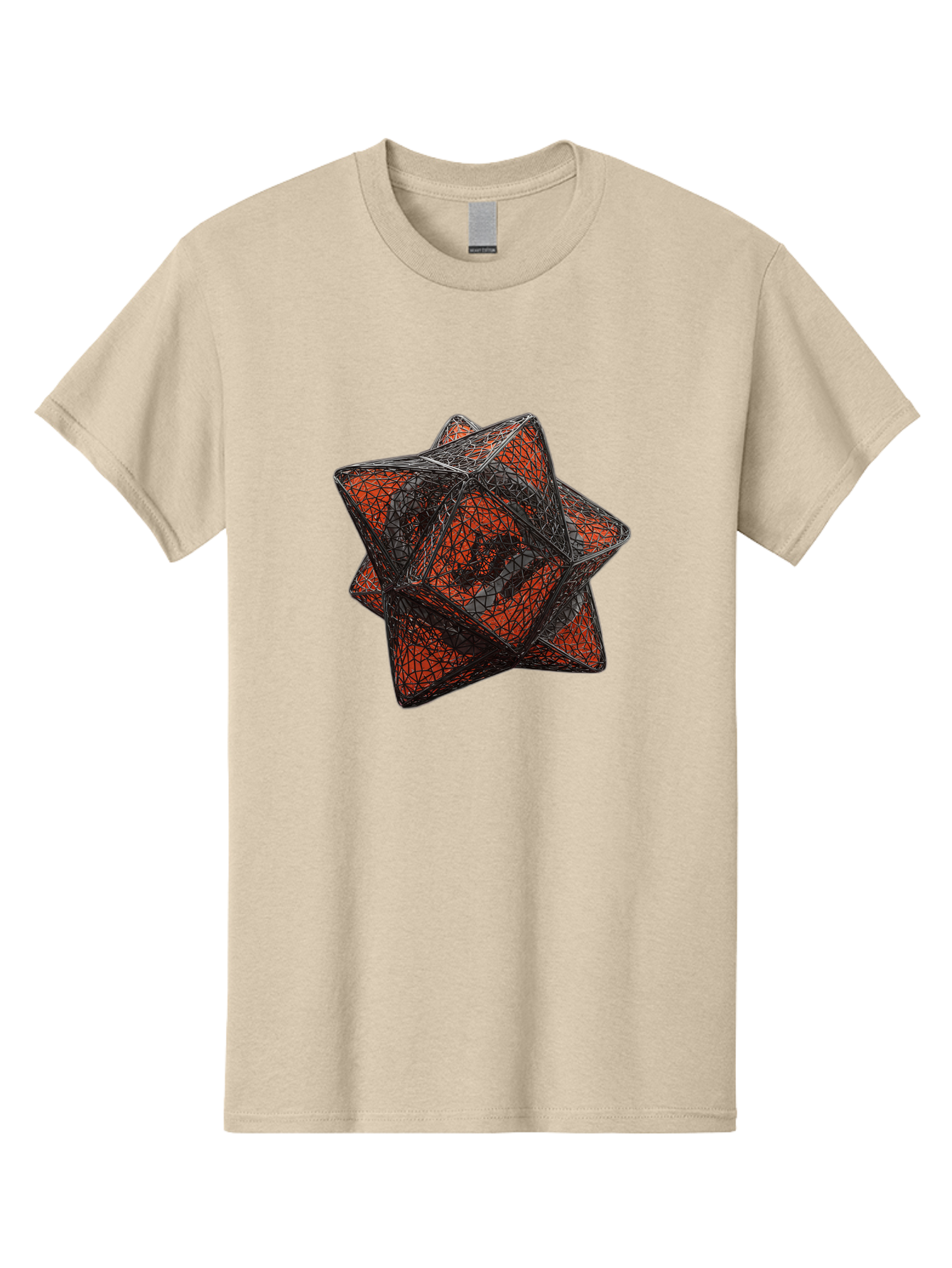 Wireframe-Star Men'S Graphic Tee, 100% Cotton, Comfortable Casual Summer Wear, Machine Washable, Geometric Star Shape, Complex 3D Structure, Red And Black Geometric Pattern, Intricate Angular Design, Polygon Mesh Art Bad917 14