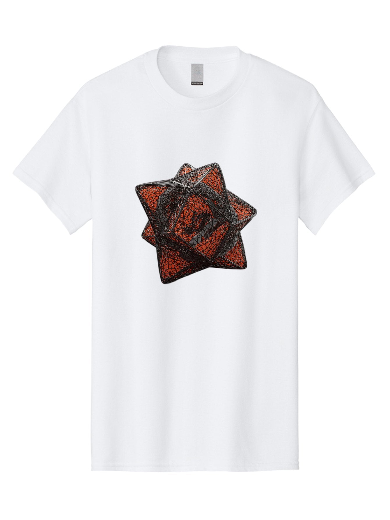 Wireframe-Star Men'S Graphic Tee, 100% Cotton, Comfortable Casual Summer Wear, Machine Washable, Geometric Star Shape, Complex 3D Structure, Red And Black Geometric Pattern, Intricate Angular Design, Polygon Mesh Art Bad917 13