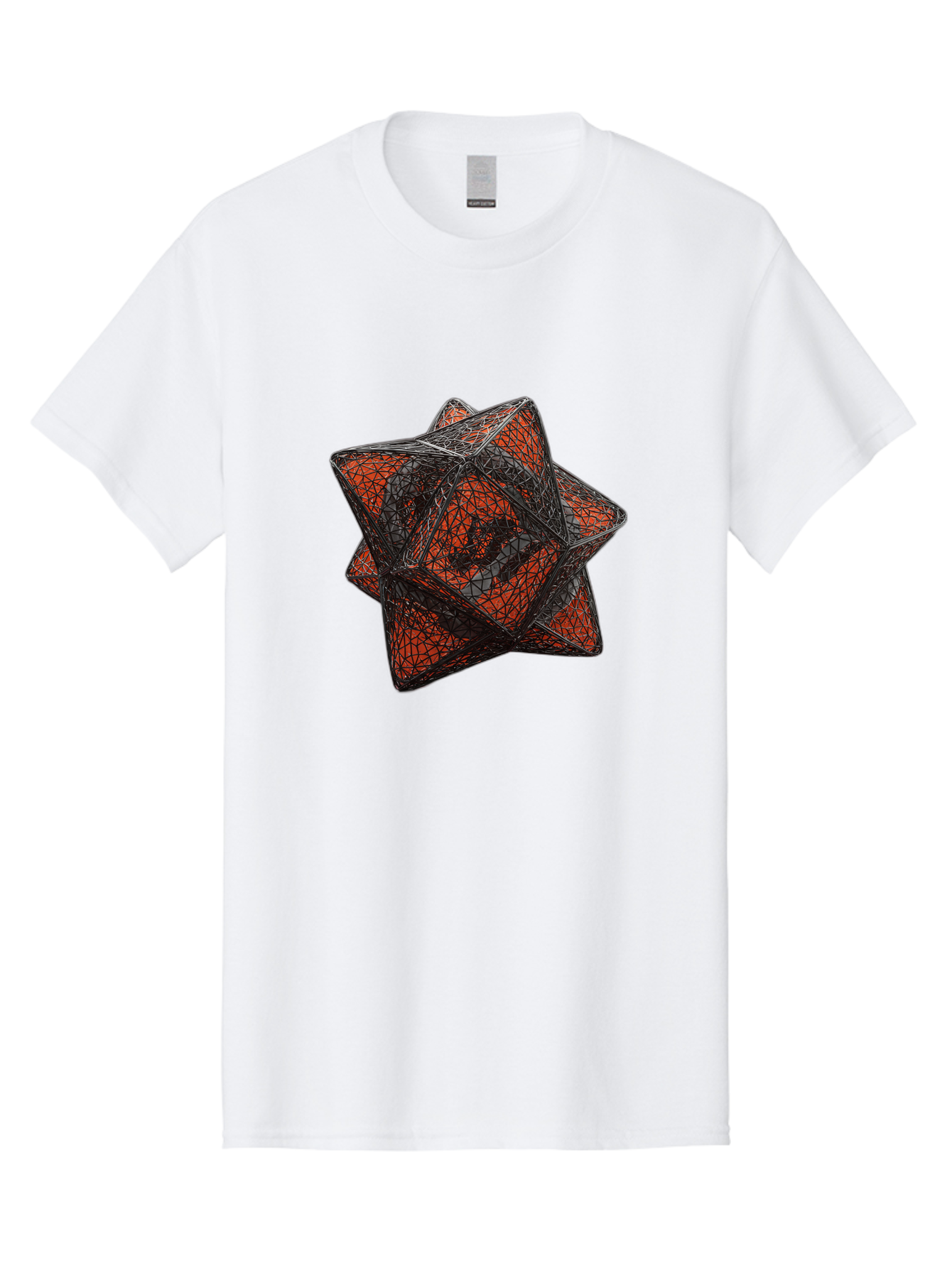 Wireframe-Star Men'S Graphic Tee, 100% Cotton, Comfortable Casual Summer Wear, Machine Washable, Geometric Star Shape, Complex 3D Structure, Red And Black Geometric Pattern, Intricate Angular Design, Polygon Mesh Art Bad917 15