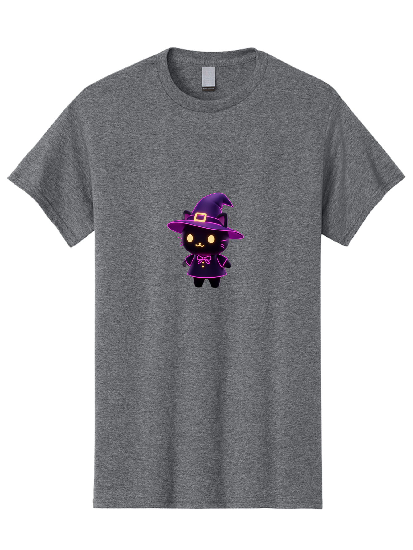 Witch-Cat Men'S Graphic Tee, 100% Cotton, Comfortable Casual Summer Wear, Machine Washable, Cartoon Black Cat, Witch Costume, Purple Hat, Gold Buckle, Pink Bow, Cute Design, Kawaii Style, Halloween Theme, Adorable Cat Character Bad918 12