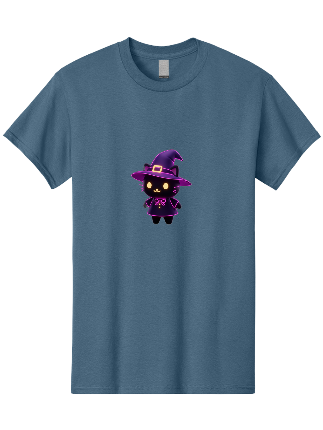 Witch-Cat Men'S Graphic Tee, 100% Cotton, Comfortable Casual Summer Wear, Machine Washable, Cartoon Black Cat, Witch Costume, Purple Hat, Gold Buckle, Pink Bow, Cute Design, Kawaii Style, Halloween Theme, Adorable Cat Character Bad918 10