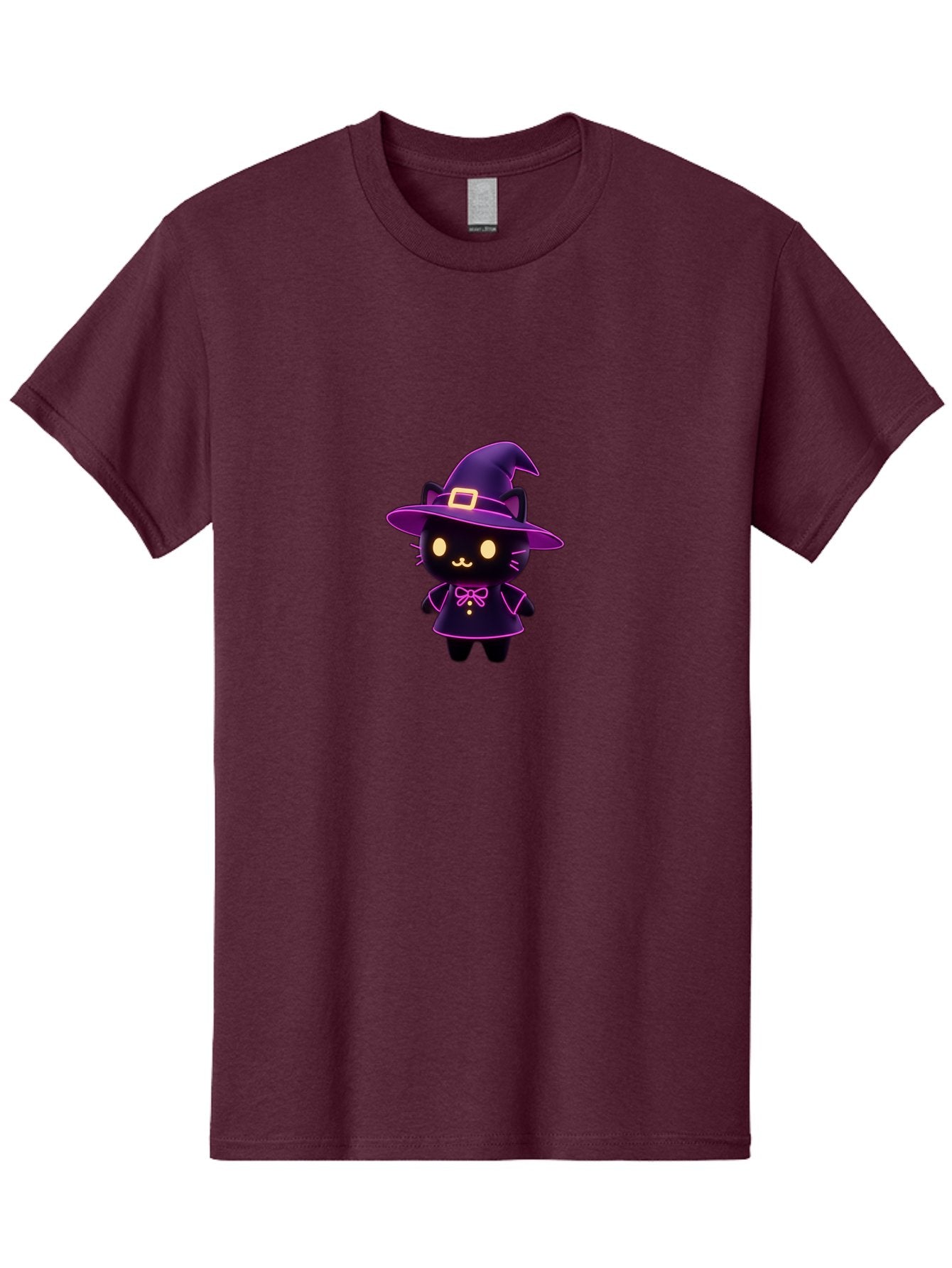 Witch-Cat Men'S Graphic Tee, 100% Cotton, Comfortable Casual Summer Wear, Machine Washable, Cartoon Black Cat, Witch Costume, Purple Hat, Gold Buckle, Pink Bow, Cute Design, Kawaii Style, Halloween Theme, Adorable Cat Character Bad918 11