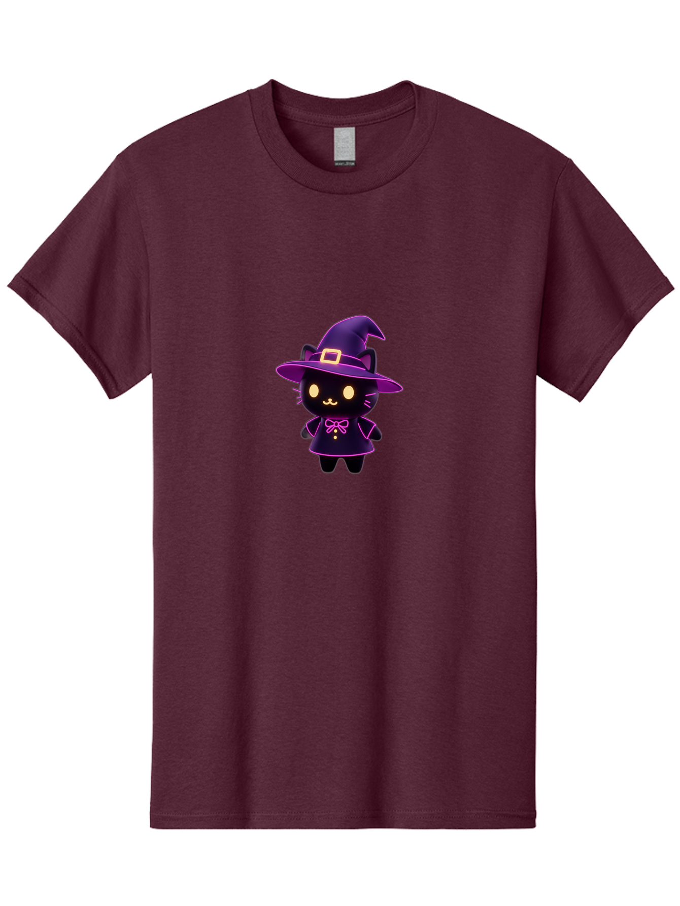 Witch-Cat Men'S Graphic Tee, 100% Cotton, Comfortable Casual Summer Wear, Machine Washable, Cartoon Black Cat, Witch Costume, Purple Hat, Gold Buckle, Pink Bow, Cute Design, Kawaii Style, Halloween Theme, Adorable Cat Character Bad918 4