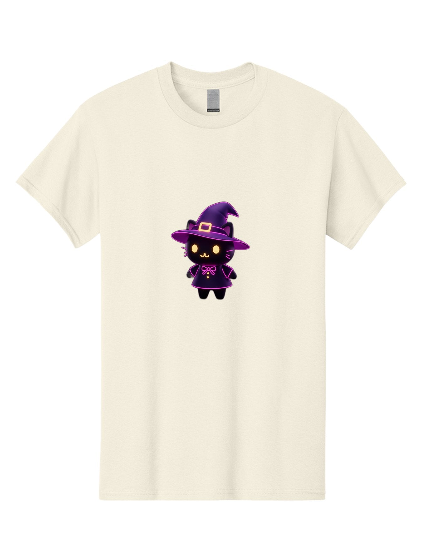Witch-Cat Men'S Graphic Tee, 100% Cotton, Comfortable Casual Summer Wear, Machine Washable, Cartoon Black Cat, Witch Costume, Purple Hat, Gold Buckle, Pink Bow, Cute Design, Kawaii Style, Halloween Theme, Adorable Cat Character Bad918 8