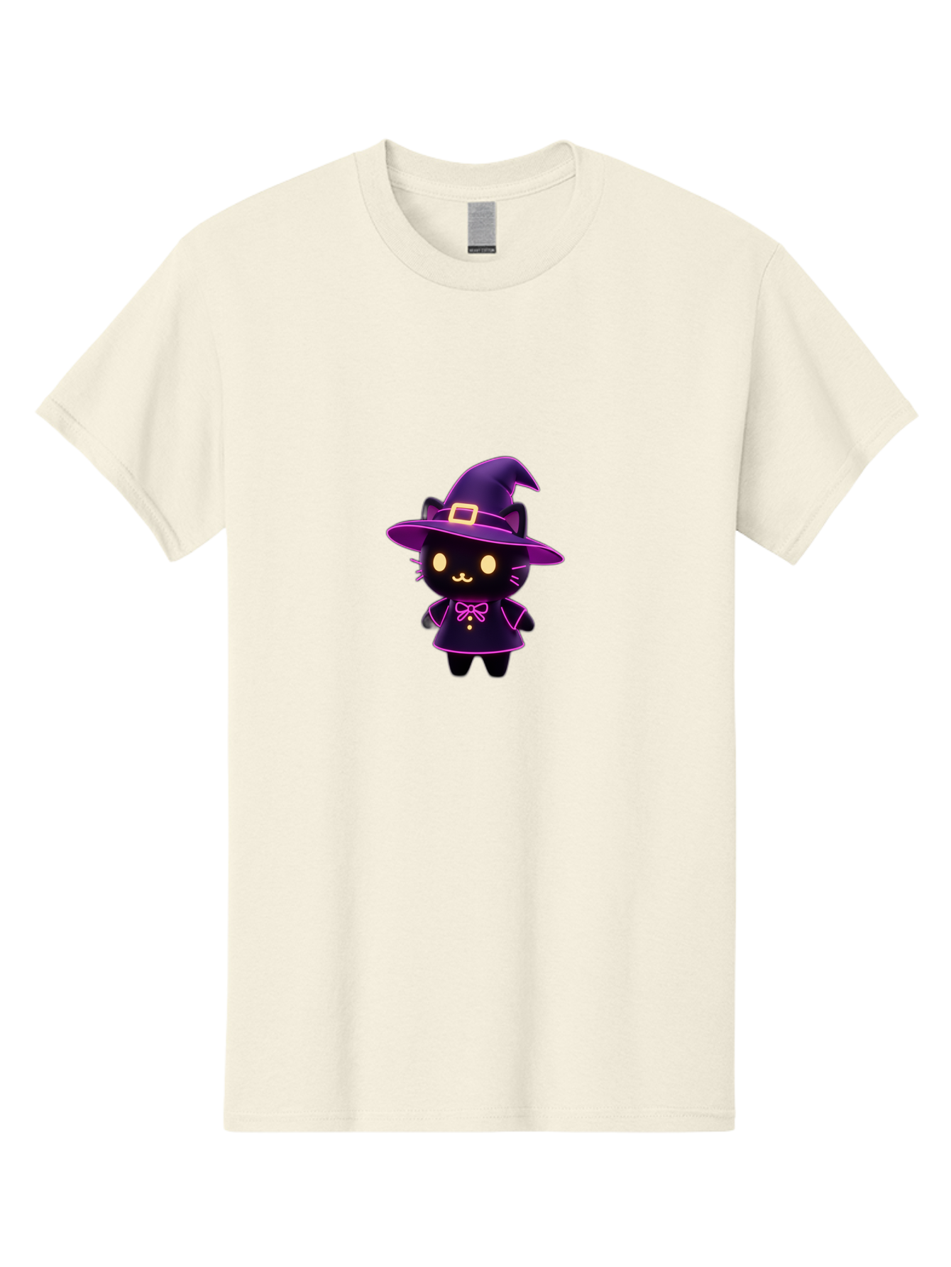 Witch-Cat Men'S Graphic Tee, 100% Cotton, Comfortable Casual Summer Wear, Machine Washable, Cartoon Black Cat, Witch Costume, Purple Hat, Gold Buckle, Pink Bow, Cute Design, Kawaii Style, Halloween Theme, Adorable Cat Character Bad918 6