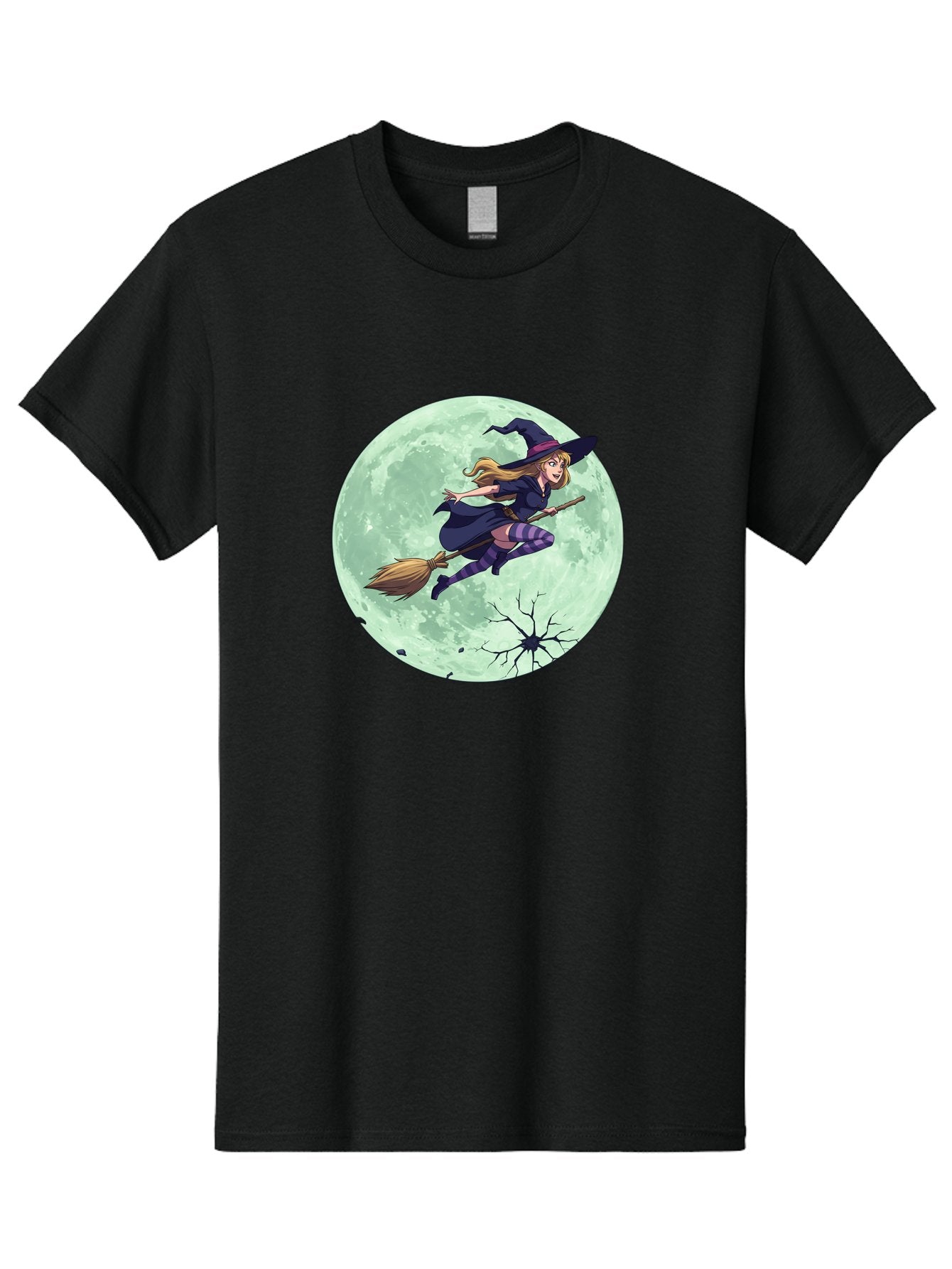 Witch-Flying-Broomstick Men'S Graphic Tee, 100% Cotton, Comfortable Casual Summer Wear, Machine Washable, Witch Flying On Broomstick, Full Moon, Halloween Magic, Fantasy Illustration, Mystical Night, Supernatural Creatures, Cartoon Style Bad919 9