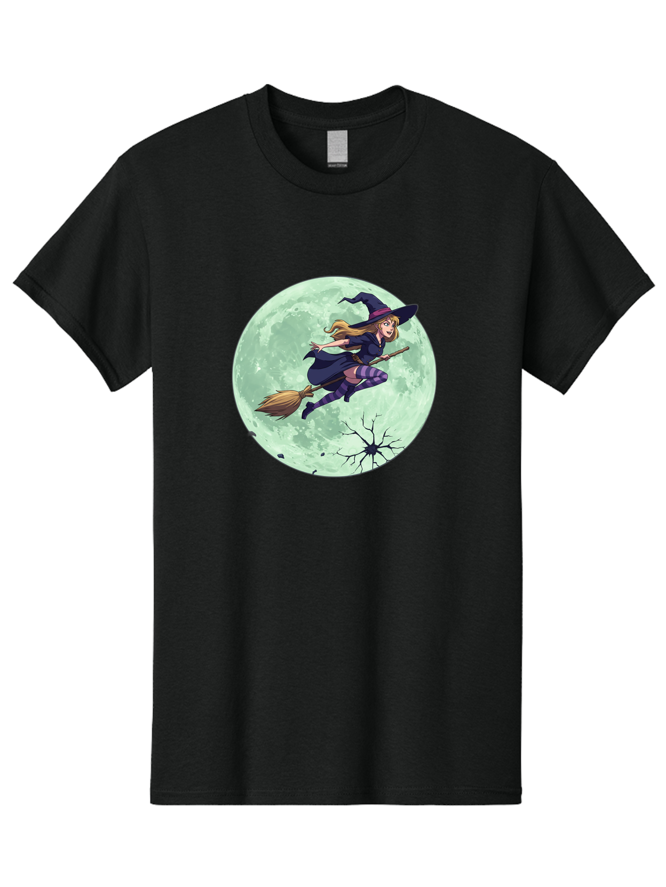 Witch-Flying-Broomstick Men'S Graphic Tee, 100% Cotton, Comfortable Casual Summer Wear, Machine Washable, Witch Flying On Broomstick, Full Moon, Halloween Magic, Fantasy Illustration, Mystical Night, Supernatural Creatures, Cartoon Style Bad919 5