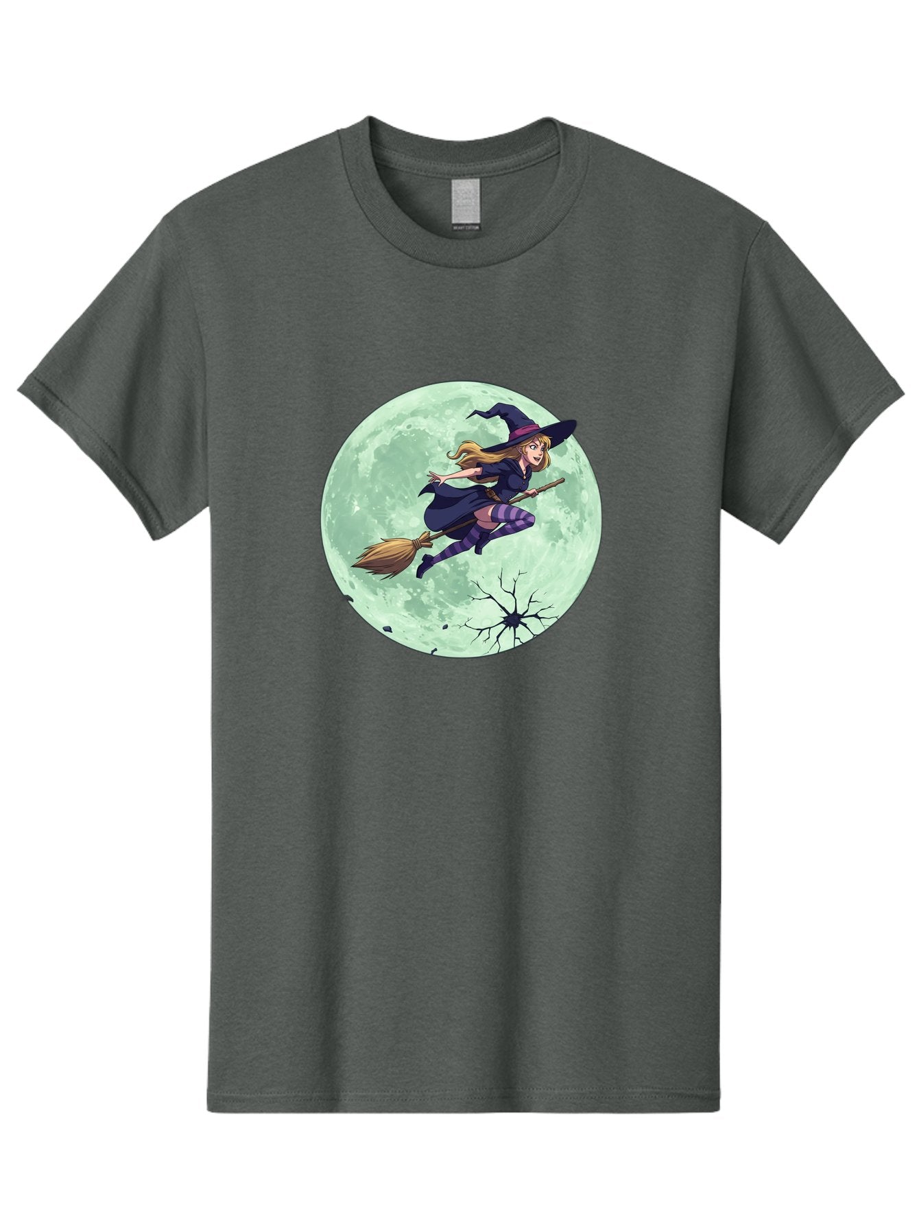 Witch-Flying-Broomstick Men'S Graphic Tee, 100% Cotton, Comfortable Casual Summer Wear, Machine Washable, Witch Flying On Broomstick, Full Moon, Halloween Magic, Fantasy Illustration, Mystical Night, Supernatural Creatures, Cartoon Style Bad919 4