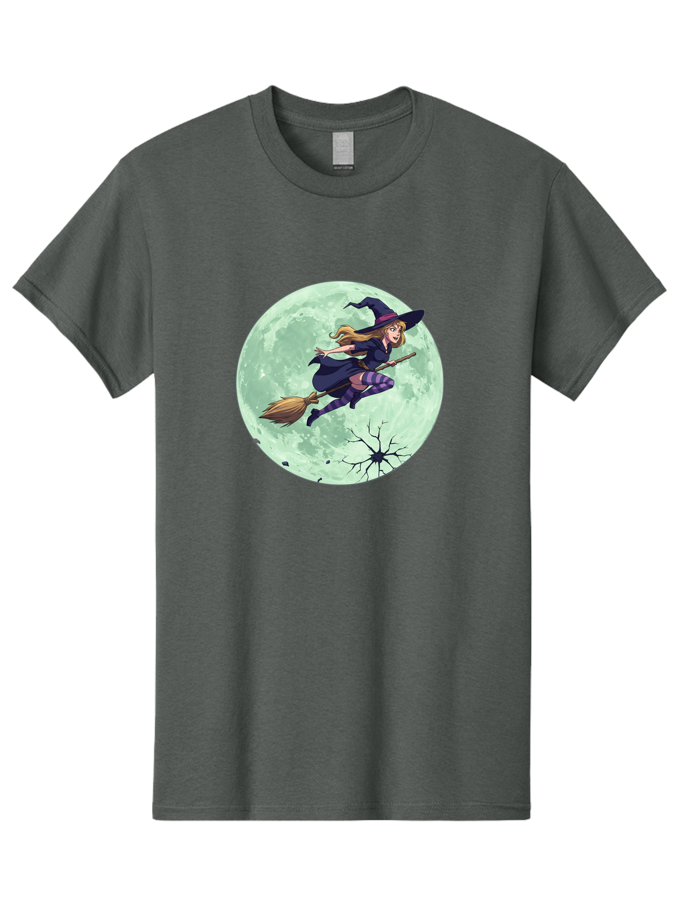 Witch-Flying-Broomstick Men'S Graphic Tee, 100% Cotton, Comfortable Casual Summer Wear, Machine Washable, Witch Flying On Broomstick, Full Moon, Halloween Magic, Fantasy Illustration, Mystical Night, Supernatural Creatures, Cartoon Style Bad919 12