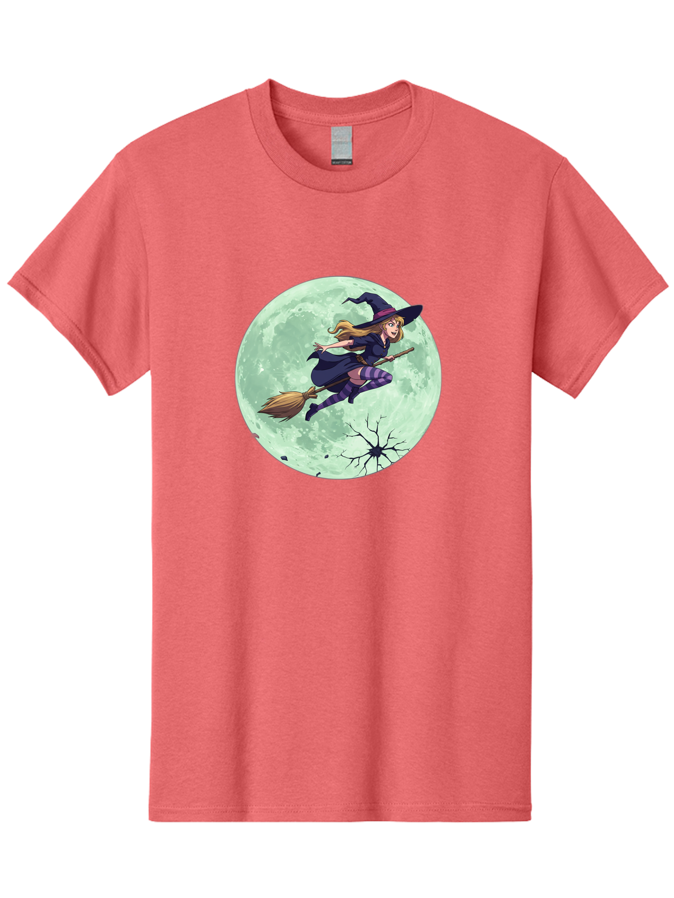 Witch-Flying-Broomstick Men'S Graphic Tee, 100% Cotton, Comfortable Casual Summer Wear, Machine Washable, Witch Flying On Broomstick, Full Moon, Halloween Magic, Fantasy Illustration, Mystical Night, Supernatural Creatures, Cartoon Style Bad919 15