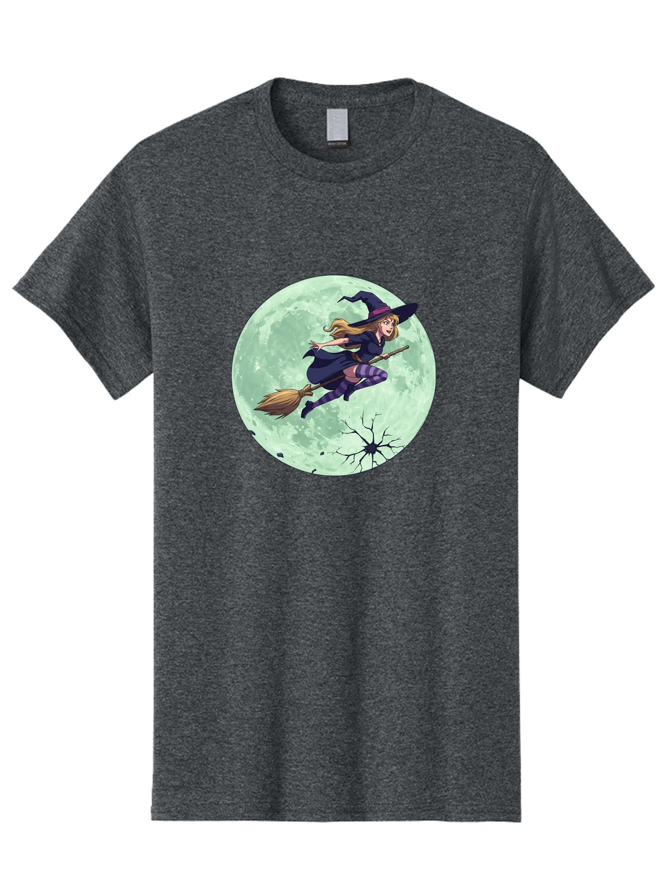 Witch-Flying-Broomstick Men'S Graphic Tee, 100% Cotton, Comfortable Casual Summer Wear, Machine Washable, Witch Flying On Broomstick, Full Moon, Halloween Magic, Fantasy Illustration, Mystical Night, Supernatural Creatures, Cartoon Style Bad919 6