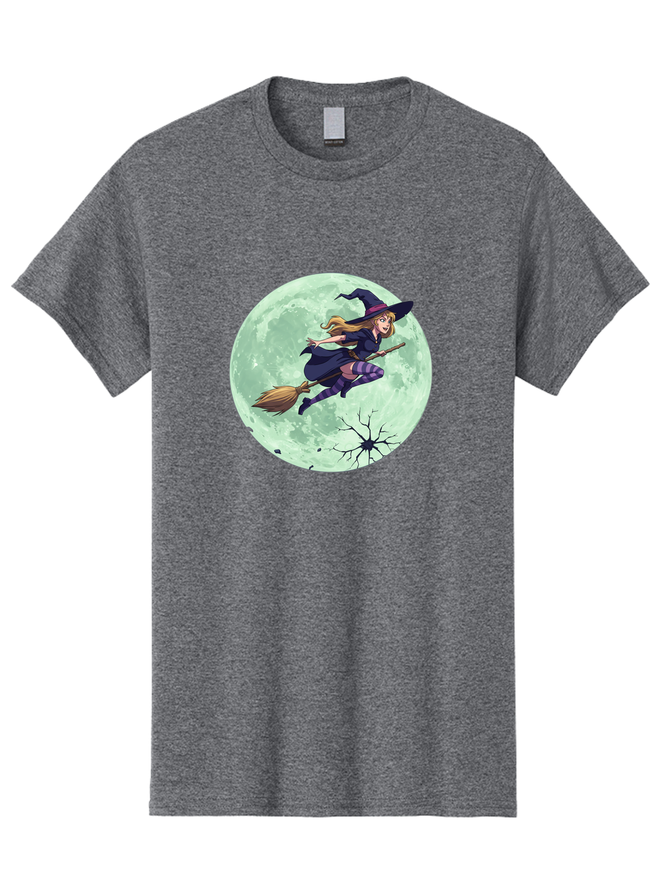 Witch-Flying-Broomstick Men'S Graphic Tee, 100% Cotton, Comfortable Casual Summer Wear, Machine Washable, Witch Flying On Broomstick, Full Moon, Halloween Magic, Fantasy Illustration, Mystical Night, Supernatural Creatures, Cartoon Style Bad919 9