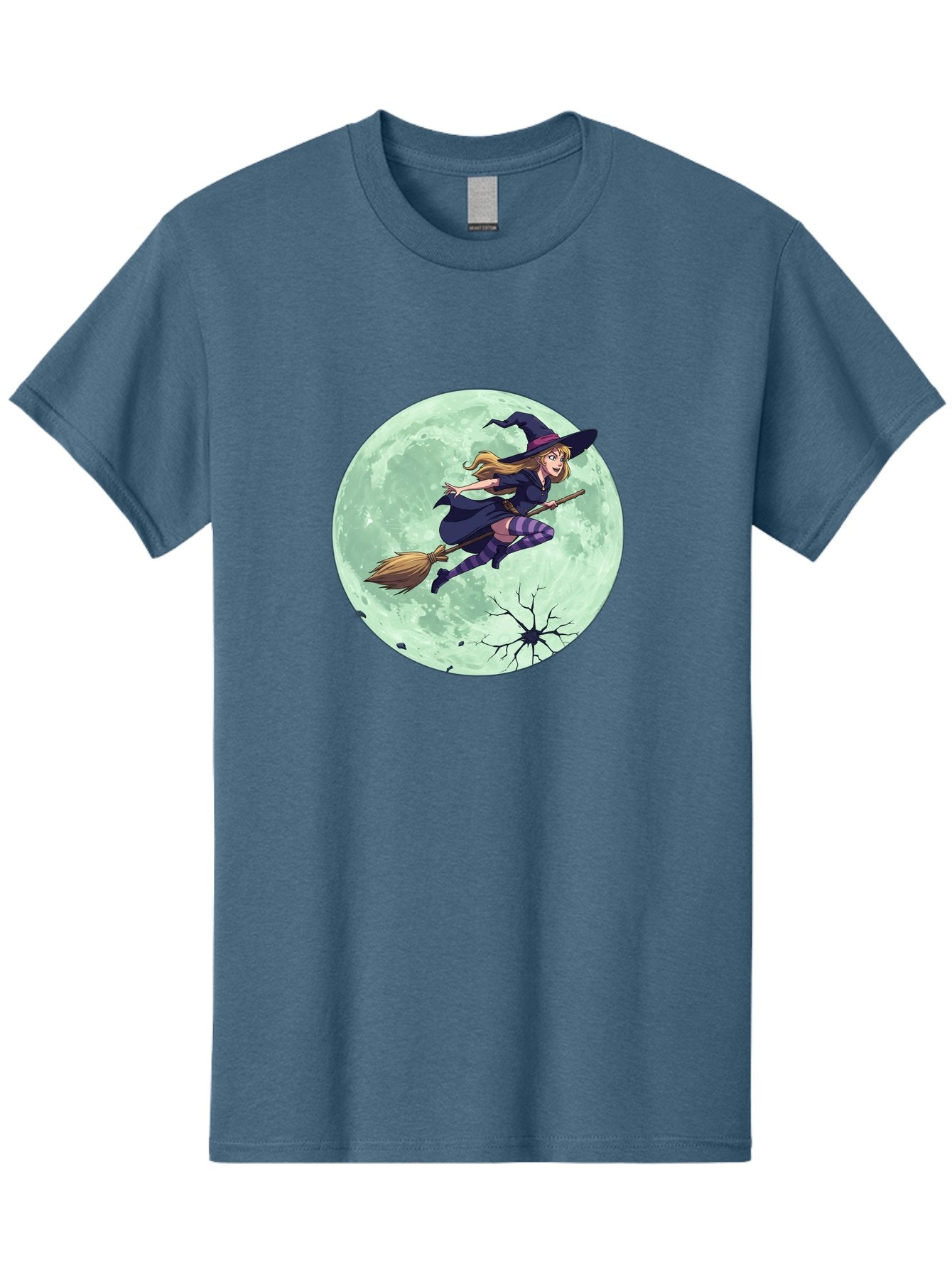 Witch-Flying-Broomstick Men'S Graphic Tee, 100% Cotton, Comfortable Casual Summer Wear, Machine Washable, Witch Flying On Broomstick, Full Moon, Halloween Magic, Fantasy Illustration, Mystical Night, Supernatural Creatures, Cartoon Style Bad919 15