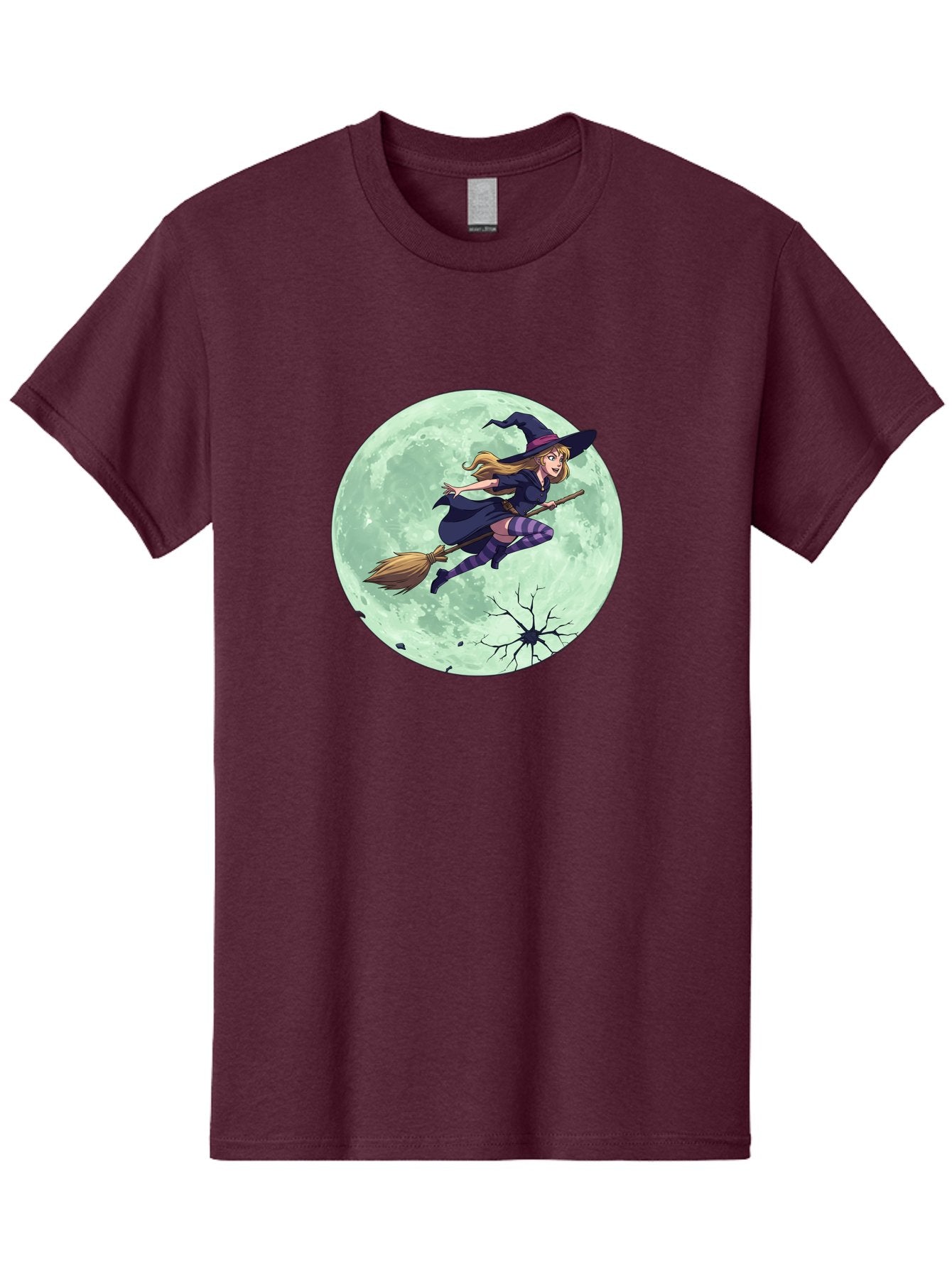 Witch-Flying-Broomstick Men'S Graphic Tee, 100% Cotton, Comfortable Casual Summer Wear, Machine Washable, Witch Flying On Broomstick, Full Moon, Halloween Magic, Fantasy Illustration, Mystical Night, Supernatural Creatures, Cartoon Style Bad919 7