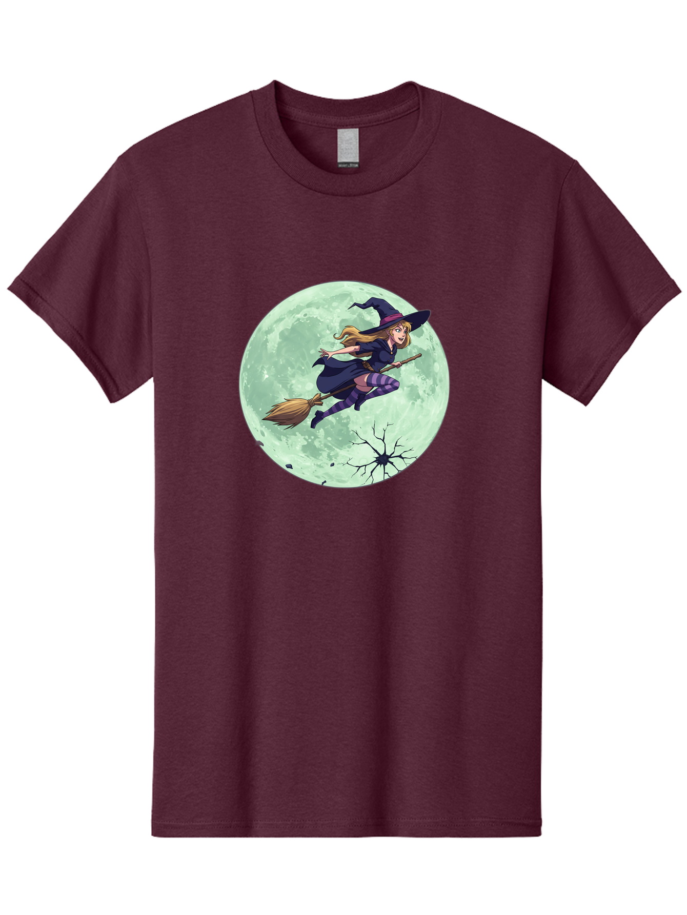 Witch-Flying-Broomstick Men'S Graphic Tee, 100% Cotton, Comfortable Casual Summer Wear, Machine Washable, Witch Flying On Broomstick, Full Moon, Halloween Magic, Fantasy Illustration, Mystical Night, Supernatural Creatures, Cartoon Style Bad919 13