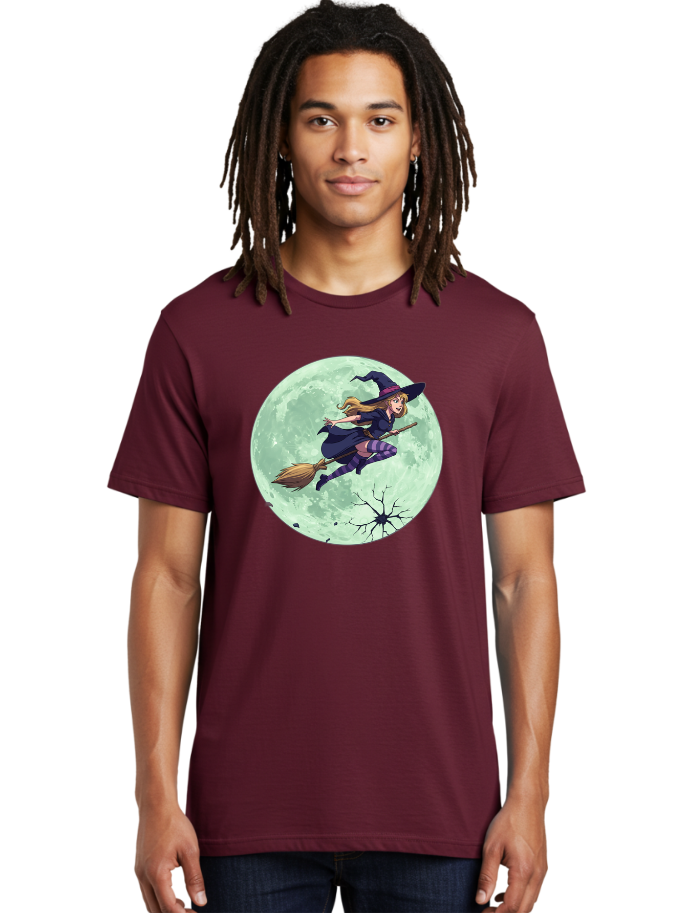 Witch-Flying-Broomstick Men'S Graphic Tee, 100% Cotton, Comfortable Casual Summer Wear, Machine Washable, Witch Flying On Broomstick, Full Moon, Halloween Magic, Fantasy Illustration, Mystical Night, Supernatural Creatures, Cartoon Style Bad919 28