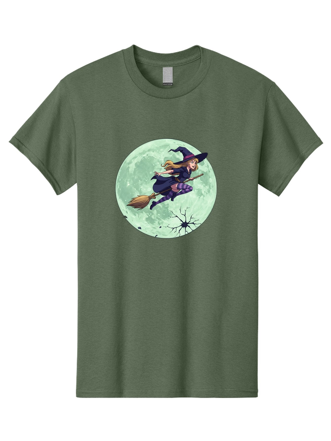 Witch-Flying-Broomstick Men'S Graphic Tee, 100% Cotton, Comfortable Casual Summer Wear, Machine Washable, Witch Flying On Broomstick, Full Moon, Halloween Magic, Fantasy Illustration, Mystical Night, Supernatural Creatures, Cartoon Style Bad919 8