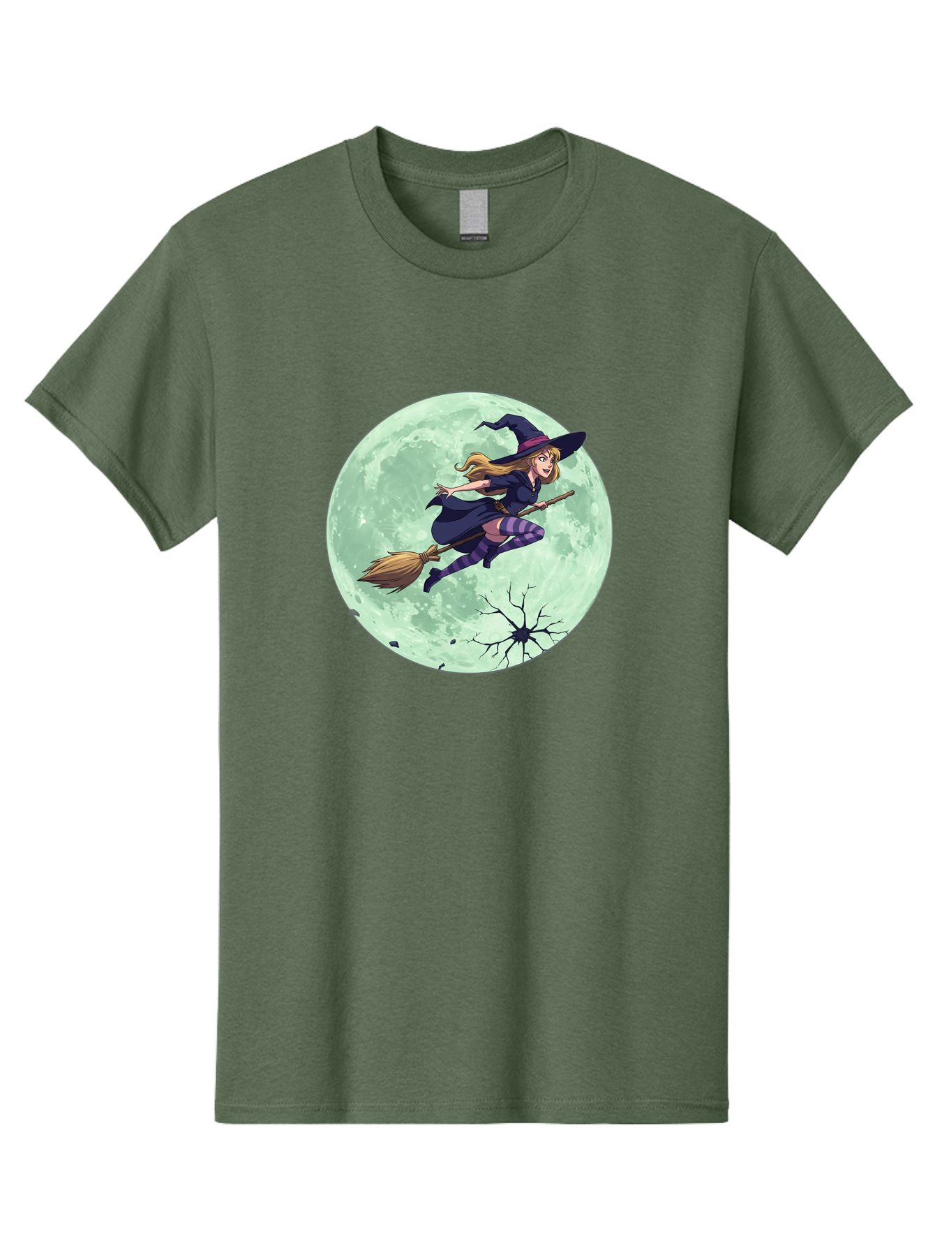 Witch-Flying-Broomstick Men'S Graphic Tee, 100% Cotton, Comfortable Casual Summer Wear, Machine Washable, Witch Flying On Broomstick, Full Moon, Halloween Magic, Fantasy Illustration, Mystical Night, Supernatural Creatures, Cartoon Style Bad919 6