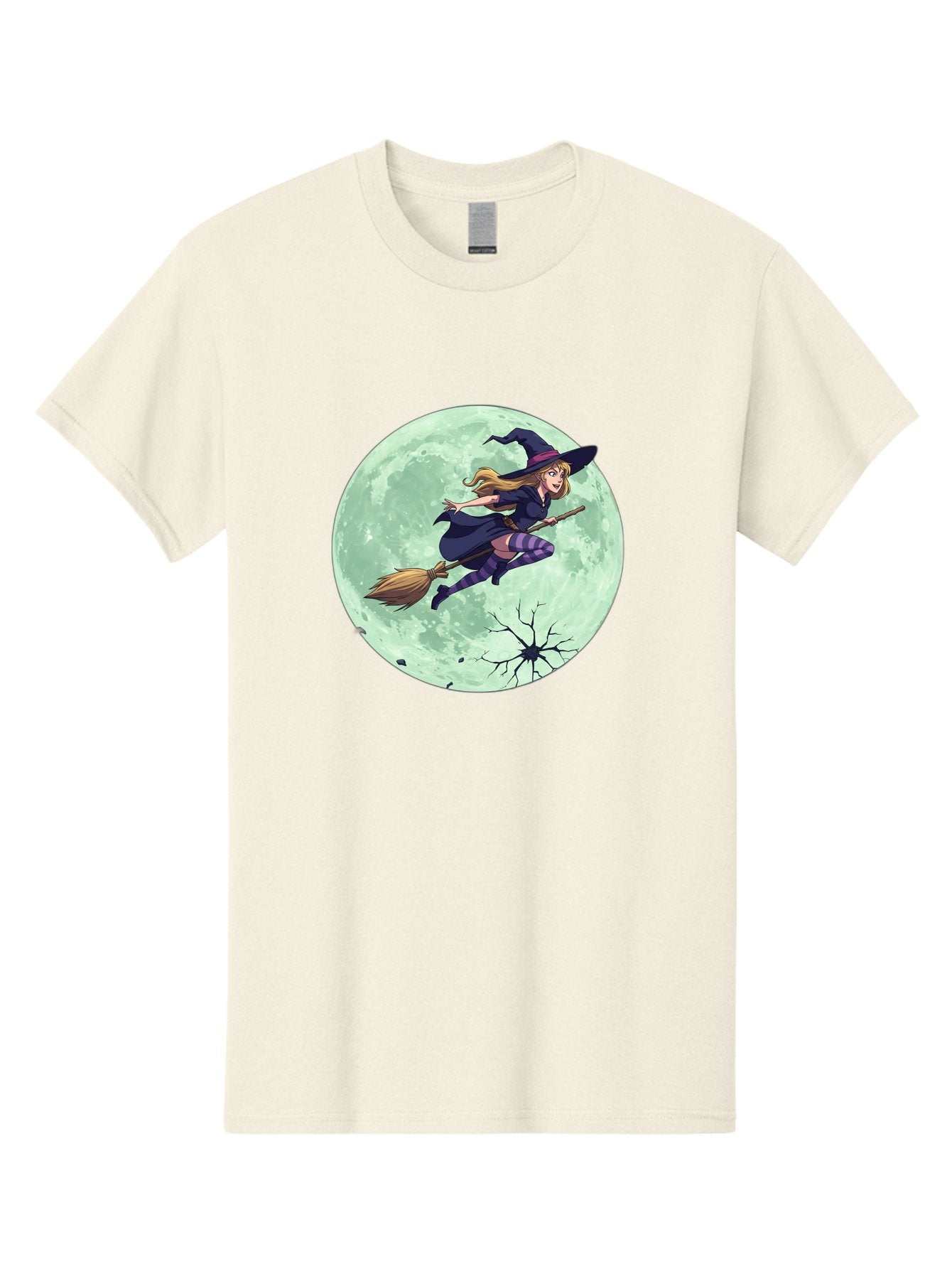 Witch-Flying-Broomstick Men'S Graphic Tee, 100% Cotton, Comfortable Casual Summer Wear, Machine Washable, Witch Flying On Broomstick, Full Moon, Halloween Magic, Fantasy Illustration, Mystical Night, Supernatural Creatures, Cartoon Style Bad919