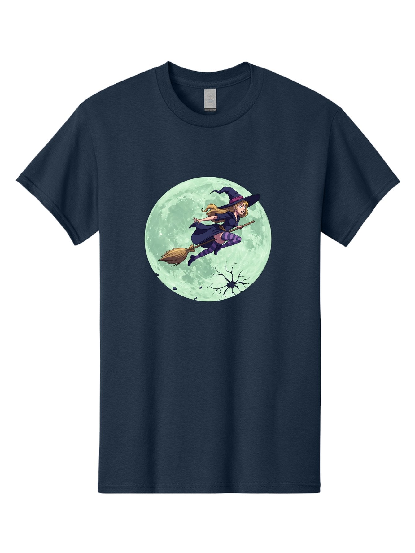 Witch-Flying-Broomstick Men'S Graphic Tee, 100% Cotton, Comfortable Casual Summer Wear, Machine Washable, Witch Flying On Broomstick, Full Moon, Halloween Magic, Fantasy Illustration, Mystical Night, Supernatural Creatures, Cartoon Style Bad919 12