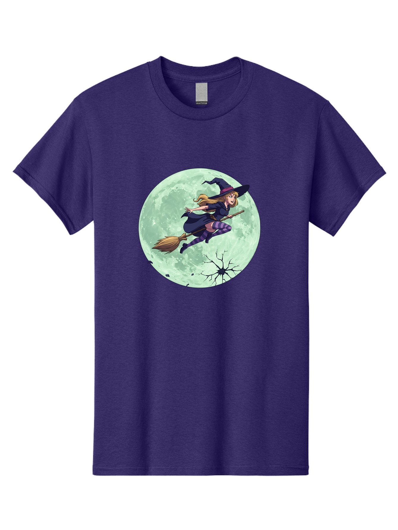 Witch-Flying-Broomstick Men'S Graphic Tee, 100% Cotton, Comfortable Casual Summer Wear, Machine Washable, Witch Flying On Broomstick, Full Moon, Halloween Magic, Fantasy Illustration, Mystical Night, Supernatural Creatures, Cartoon Style Bad919 10