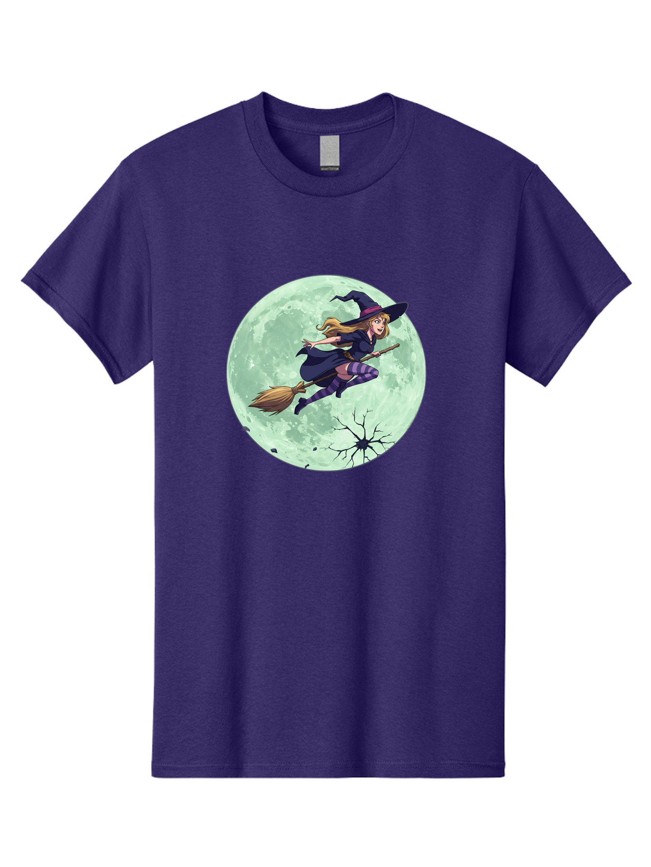Witch-Flying-Broomstick Men'S Graphic Tee, 100% Cotton, Comfortable Casual Summer Wear, Machine Washable, Witch Flying On Broomstick, Full Moon, Halloween Magic, Fantasy Illustration, Mystical Night, Supernatural Creatures, Cartoon Style Bad919 14