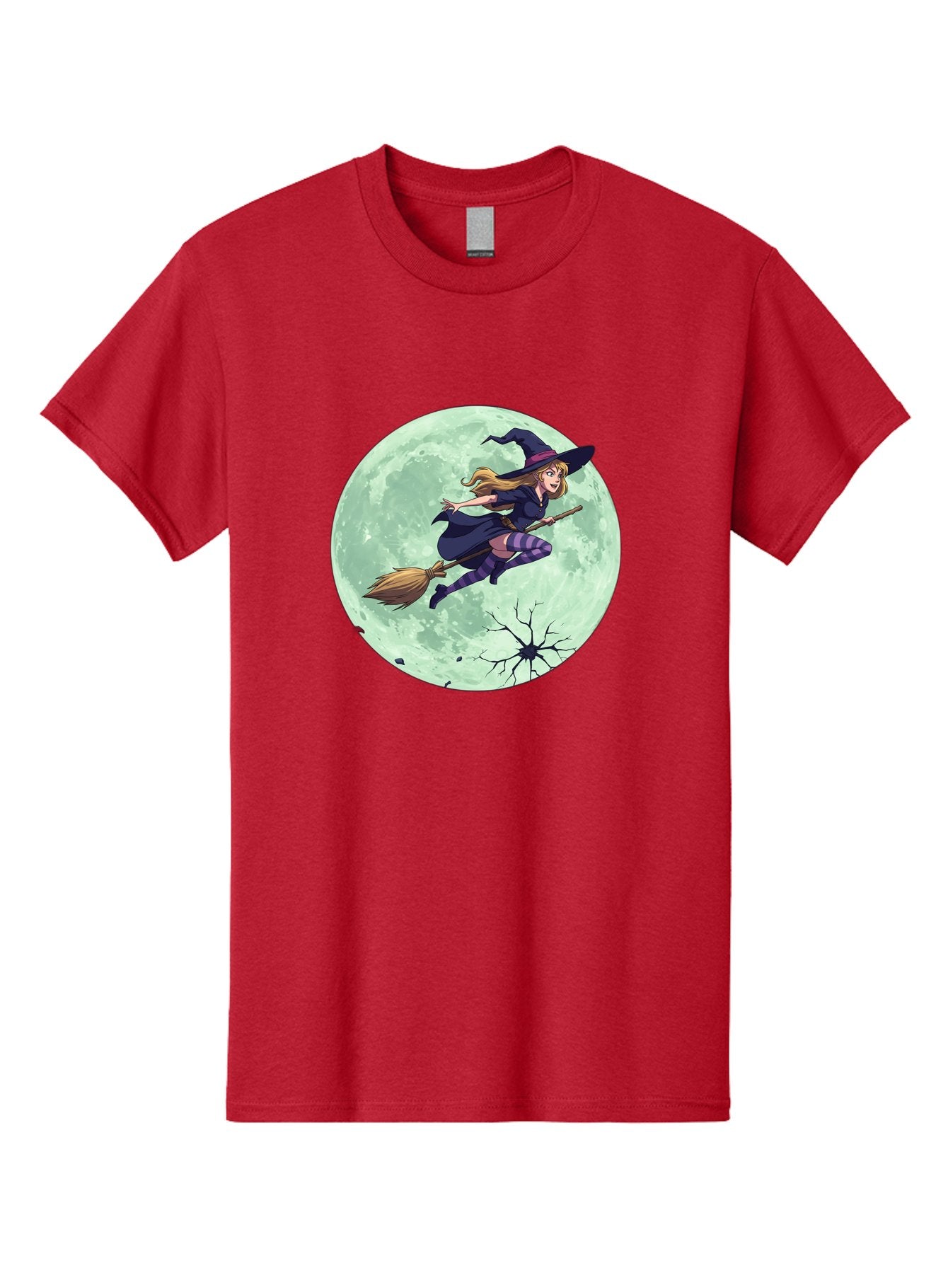 Witch-Flying-Broomstick Men'S Graphic Tee, 100% Cotton, Comfortable Casual Summer Wear, Machine Washable, Witch Flying On Broomstick, Full Moon, Halloween Magic, Fantasy Illustration, Mystical Night, Supernatural Creatures, Cartoon Style Bad919 11