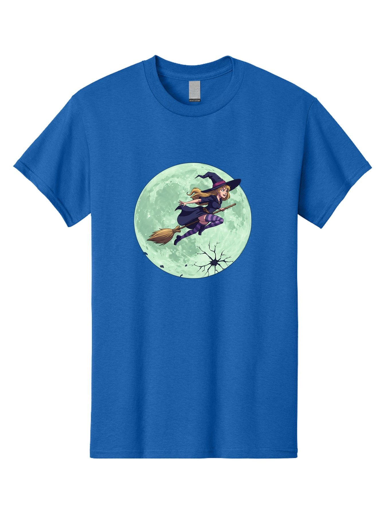 Witch-Flying-Broomstick Men'S Graphic Tee, 100% Cotton, Comfortable Casual Summer Wear, Machine Washable, Witch Flying On Broomstick, Full Moon, Halloween Magic, Fantasy Illustration, Mystical Night, Supernatural Creatures, Cartoon Style Bad919 5