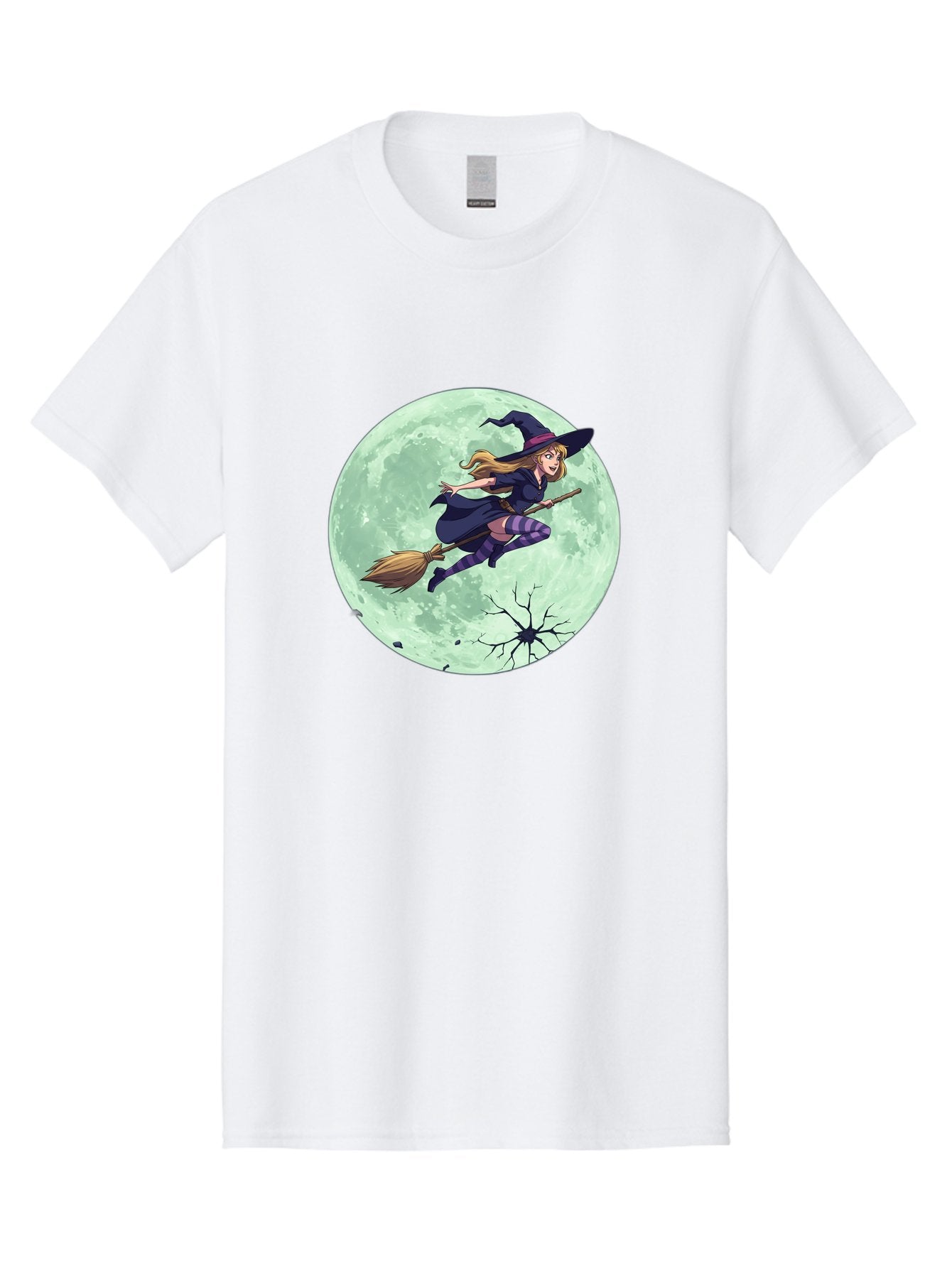 Witch-Flying-Broomstick Men'S Graphic Tee, 100% Cotton, Comfortable Casual Summer Wear, Machine Washable, Witch Flying On Broomstick, Full Moon, Halloween Magic, Fantasy Illustration, Mystical Night, Supernatural Creatures, Cartoon Style Bad919 14