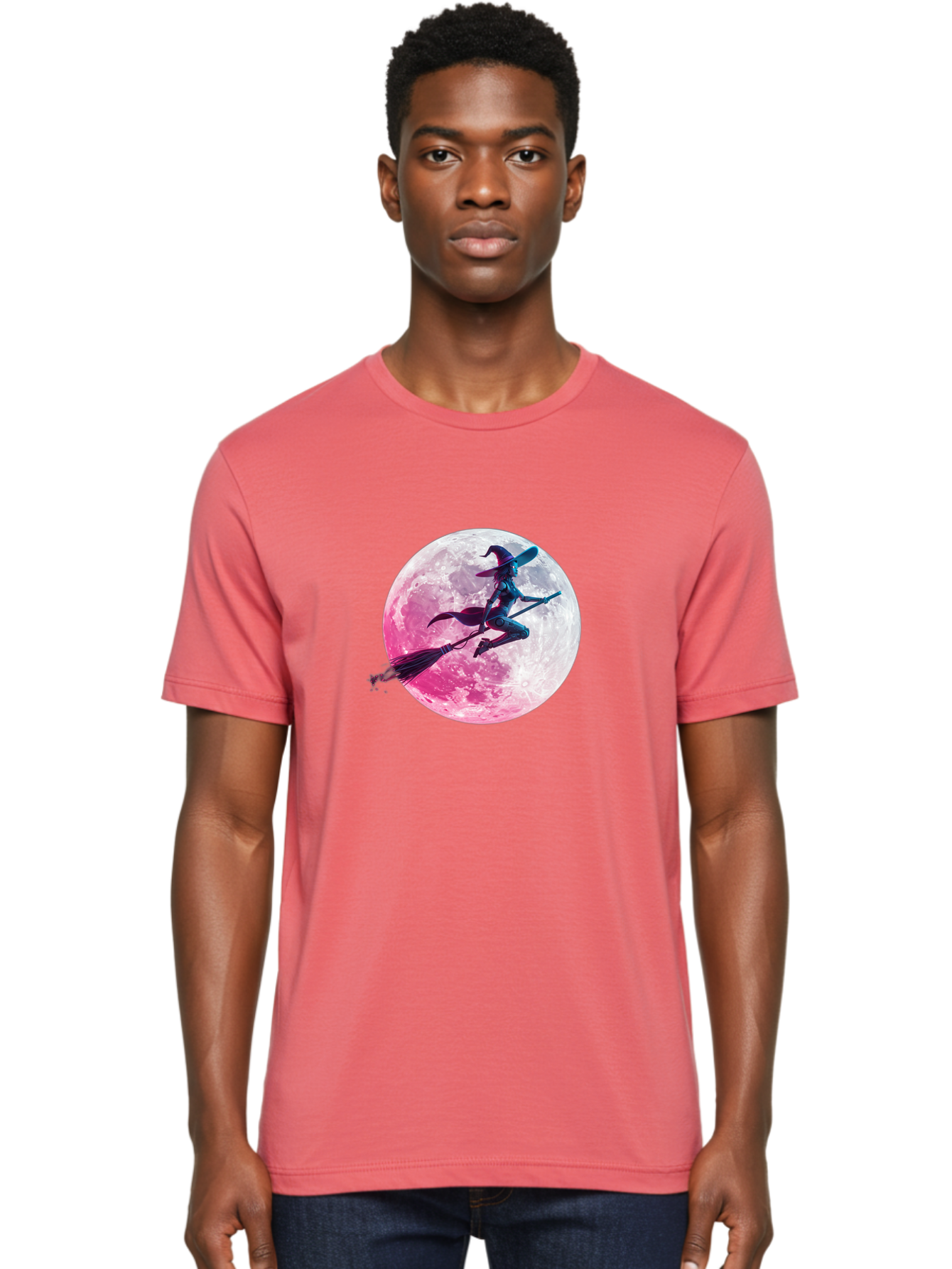 Witch-Flying-On-Broomstick-1 Men'S Graphic Tee, 100% Cotton, Comfortable Casual Summer Wear, Machine Washable, Witch Flying On Broomstick, Full Moon, Mystical Powers, Magical Night, Fantasy Scene, Supernatural Being, Occult Practices, Bad920 28