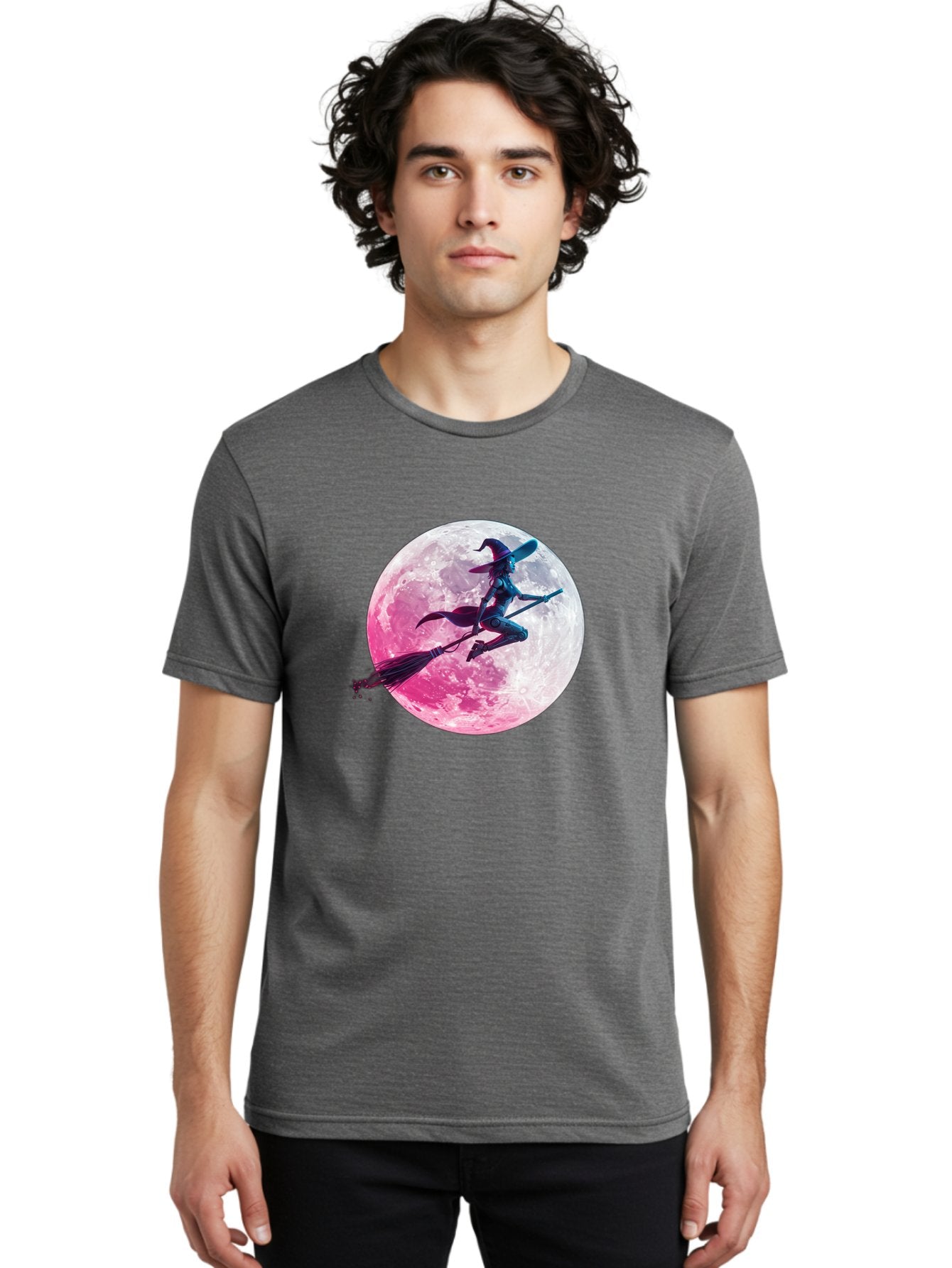 Witch-Flying-On-Broomstick-1 Men'S Graphic Tee, 100% Cotton, Comfortable Casual Summer Wear, Machine Washable, Witch Flying On Broomstick, Full Moon, Mystical Powers, Magical Night, Fantasy Scene, Supernatural Being, Occult Practices, Bad920 29
