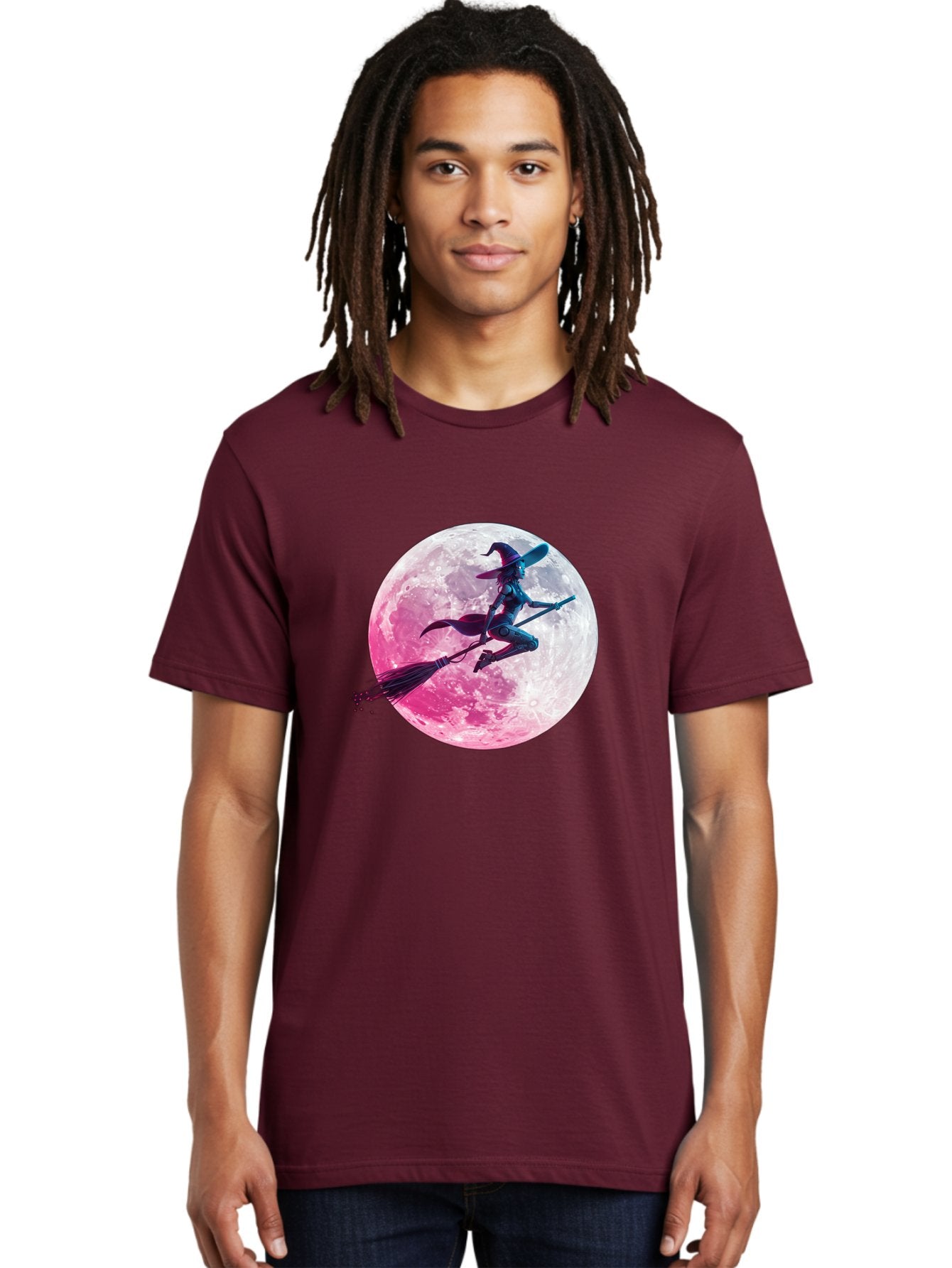 Witch-Flying-On-Broomstick-1 Men'S Graphic Tee, 100% Cotton, Comfortable Casual Summer Wear, Machine Washable, Witch Flying On Broomstick, Full Moon, Mystical Powers, Magical Night, Fantasy Scene, Supernatural Being, Occult Practices, Bad920 18