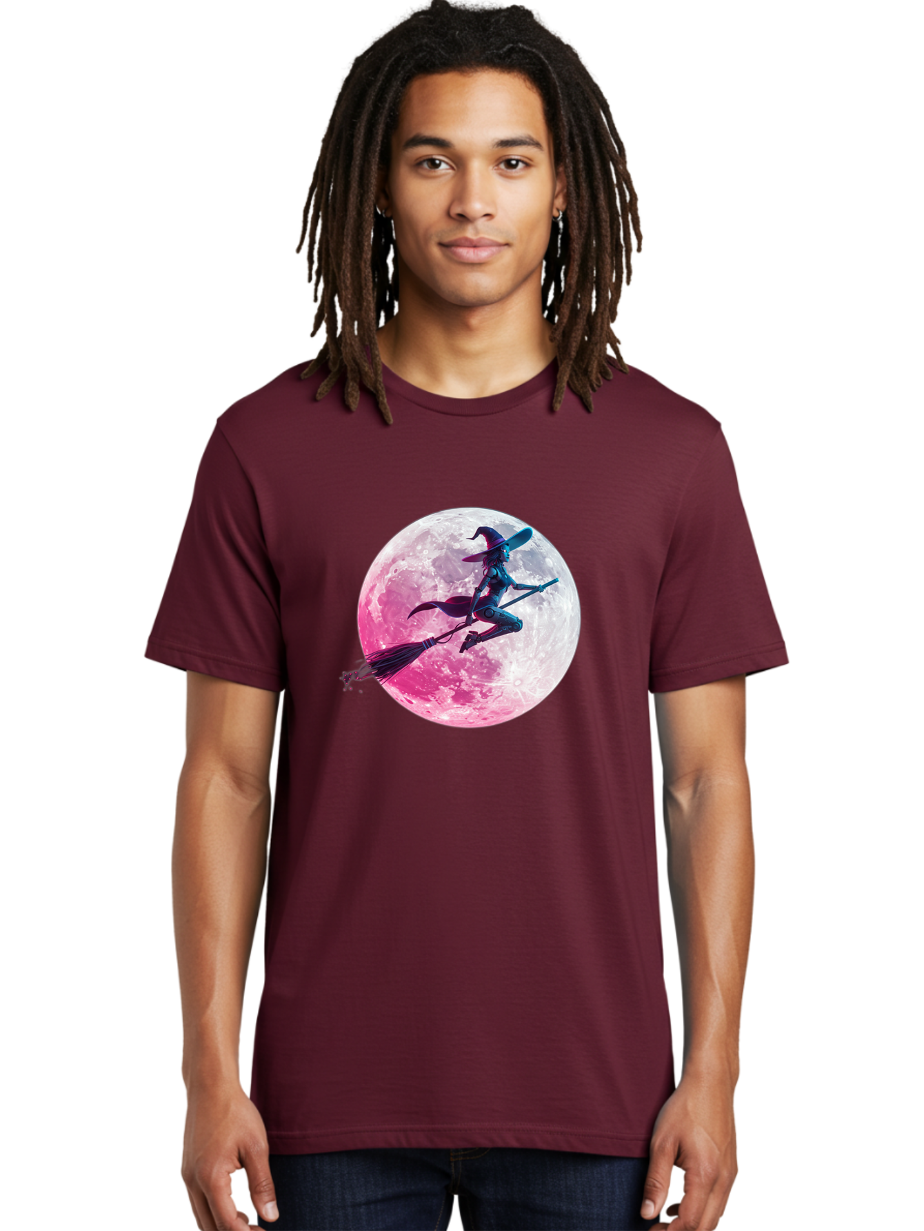 Witch-Flying-On-Broomstick-1 Men'S Graphic Tee, 100% Cotton, Comfortable Casual Summer Wear, Machine Washable, Witch Flying On Broomstick, Full Moon, Mystical Powers, Magical Night, Fantasy Scene, Supernatural Being, Occult Practices, Bad920 27