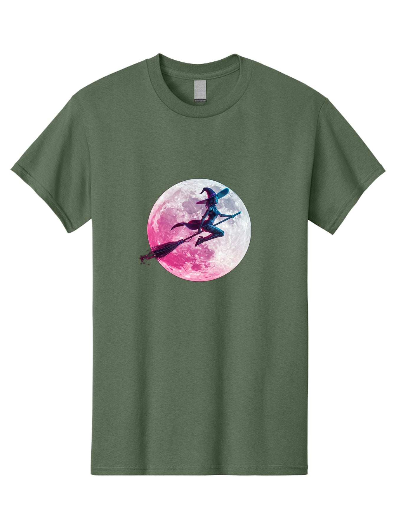 Witch-Flying-On-Broomstick-1 Men'S Graphic Tee, 100% Cotton, Comfortable Casual Summer Wear, Machine Washable, Witch Flying On Broomstick, Full Moon, Mystical Powers, Magical Night, Fantasy Scene, Supernatural Being, Occult Practices, Bad920