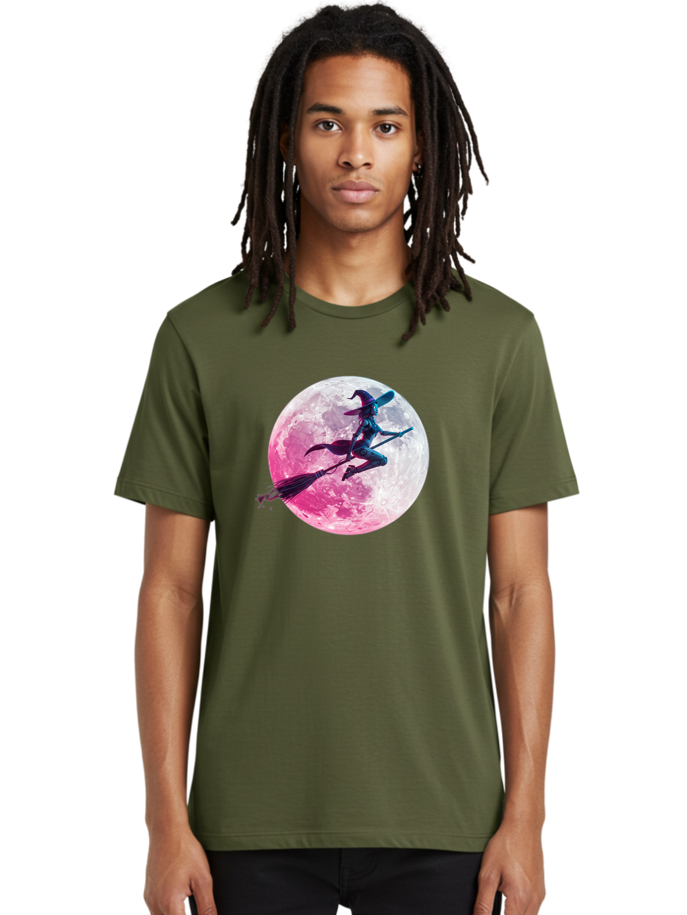Witch-Flying-On-Broomstick-1 Men'S Graphic Tee, 100% Cotton, Comfortable Casual Summer Wear, Machine Washable, Witch Flying On Broomstick, Full Moon, Mystical Powers, Magical Night, Fantasy Scene, Supernatural Being, Occult Practices, Bad920 25