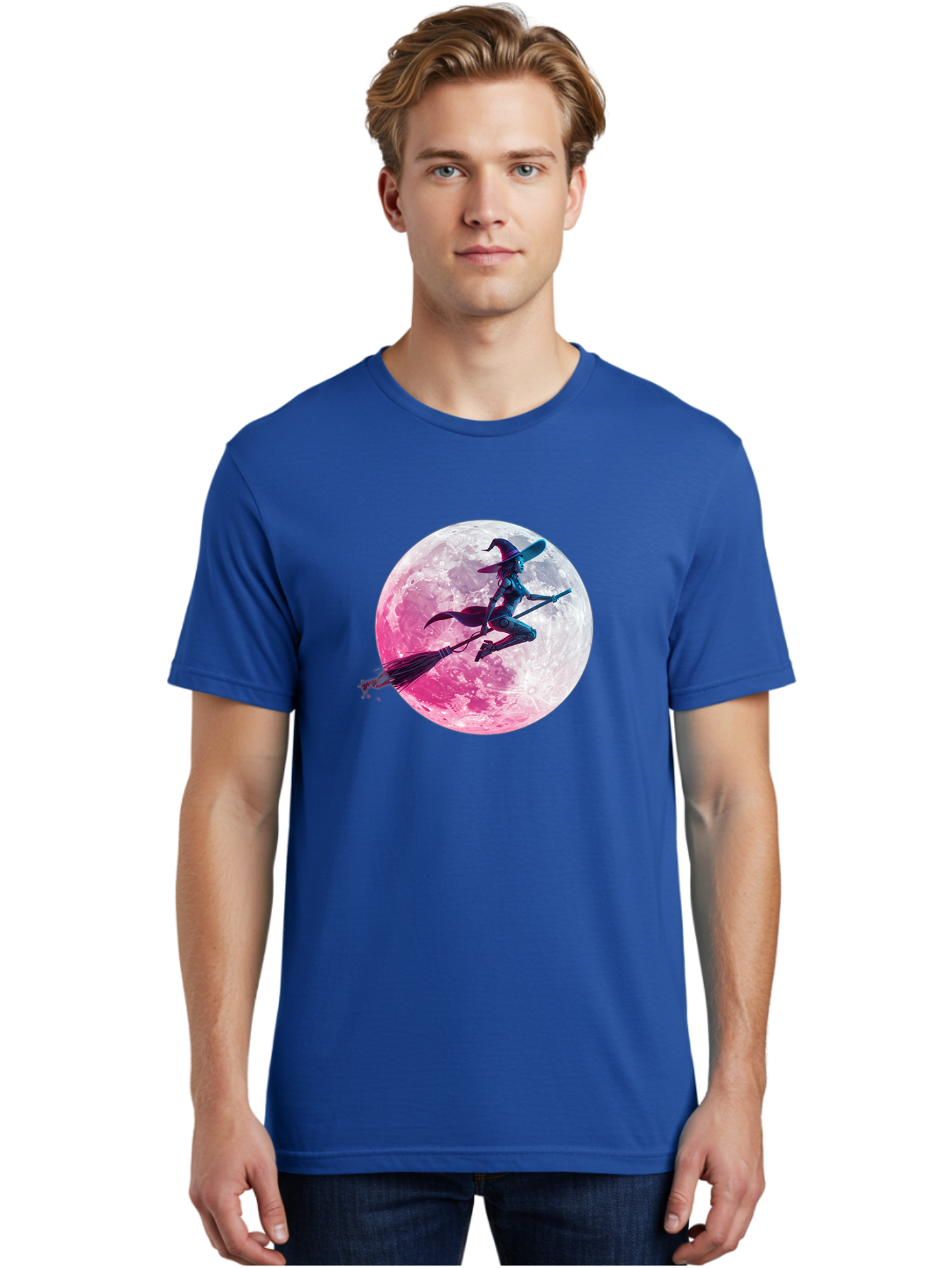Witch-Flying-On-Broomstick-1 Men'S Graphic Tee, 100% Cotton, Comfortable Casual Summer Wear, Machine Washable, Witch Flying On Broomstick, Full Moon, Mystical Powers, Magical Night, Fantasy Scene, Supernatural Being, Occult Practices, Bad920 24