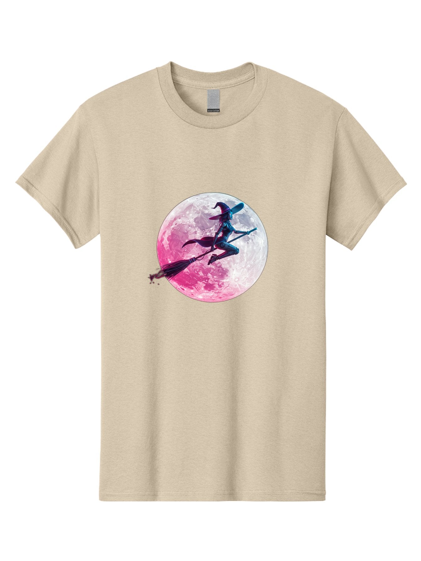 Witch-Flying-On-Broomstick-1 Men'S Graphic Tee, 100% Cotton, Comfortable Casual Summer Wear, Machine Washable, Witch Flying On Broomstick, Full Moon, Mystical Powers, Magical Night, Fantasy Scene, Supernatural Being, Occult Practices, Bad920 10