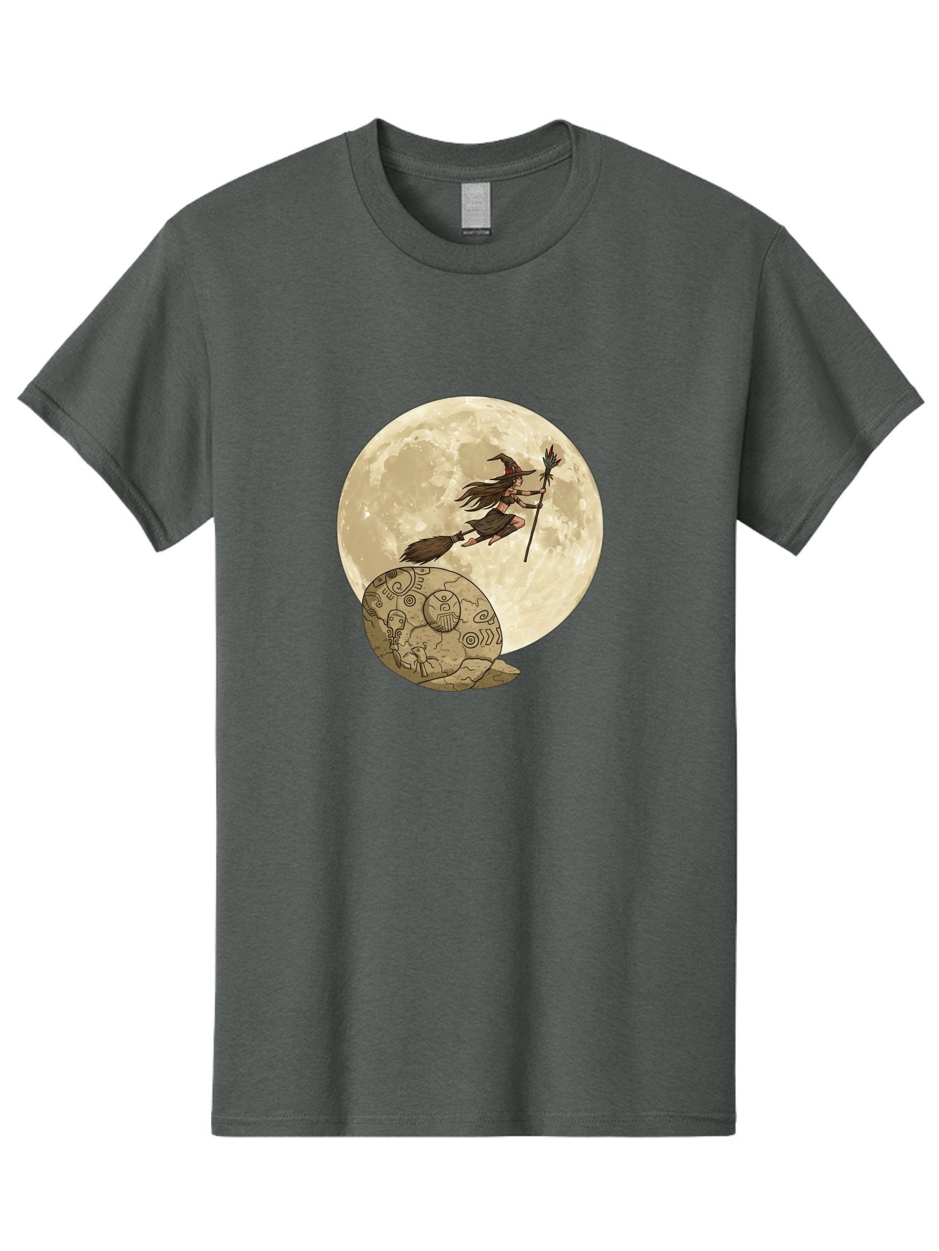 Witch-Flying-On-Broomstick-2 Men'S Graphic Tee, 100% Cotton, Comfortable Casual Summer Wear, Machine Washable, Witch Flying On Broomstick, Full Moon, Mystical Symbols, Lunar Magic, Fantasy Art, Halloween Theme, Mystical Creatures, Bad921 5