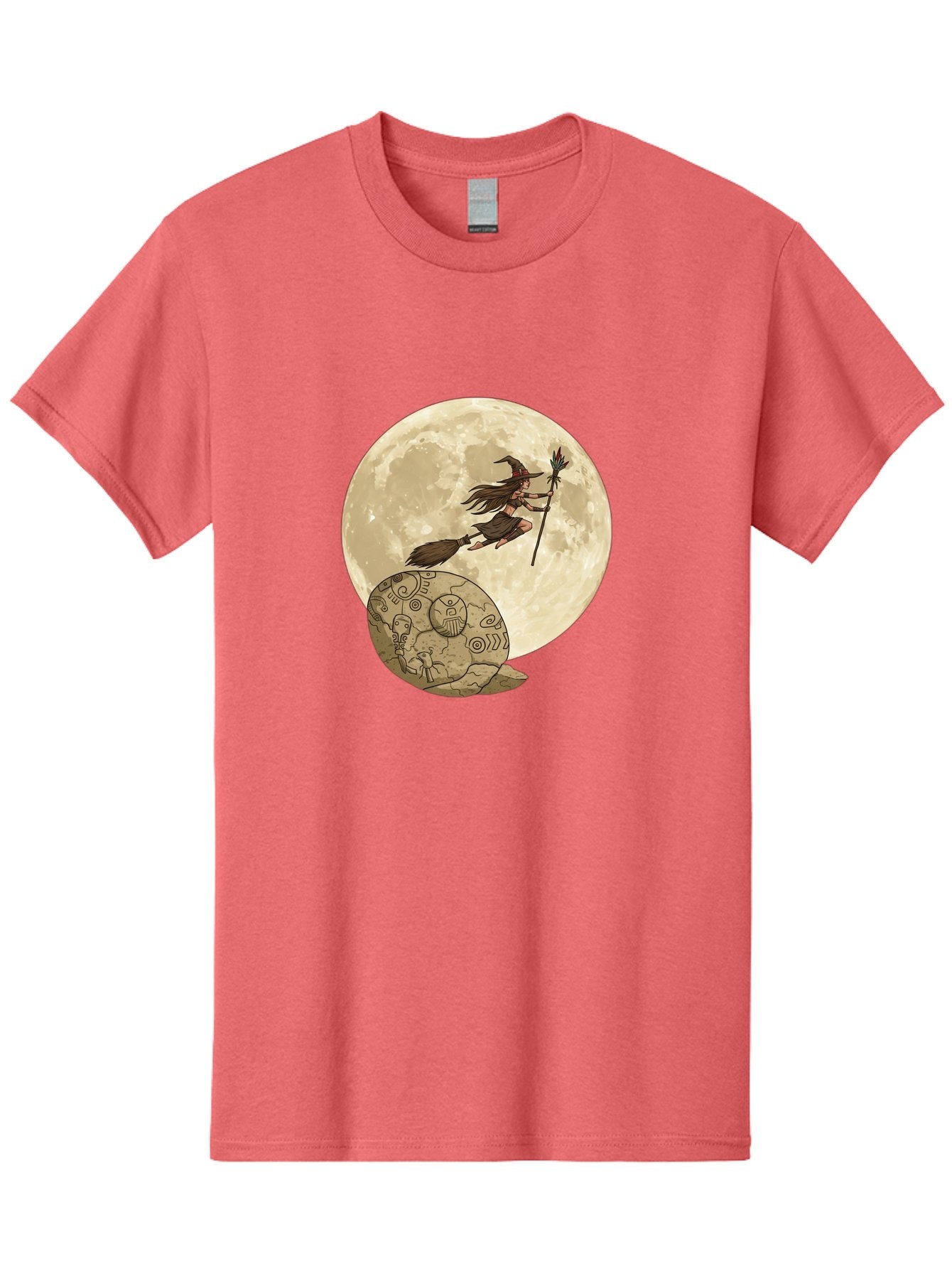 Witch-Flying-On-Broomstick-2 Men'S Graphic Tee, 100% Cotton, Comfortable Casual Summer Wear, Machine Washable, Witch Flying On Broomstick, Full Moon, Mystical Symbols, Lunar Magic, Fantasy Art, Halloween Theme, Mystical Creatures, Bad921