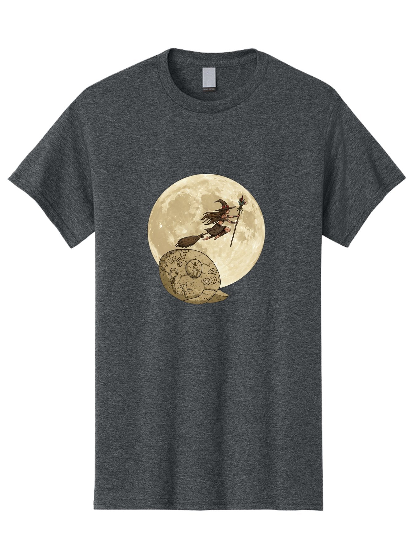 Witch-Flying-On-Broomstick-2 Men'S Graphic Tee, 100% Cotton, Comfortable Casual Summer Wear, Machine Washable, Witch Flying On Broomstick, Full Moon, Mystical Symbols, Lunar Magic, Fantasy Art, Halloween Theme, Mystical Creatures, Bad921 3