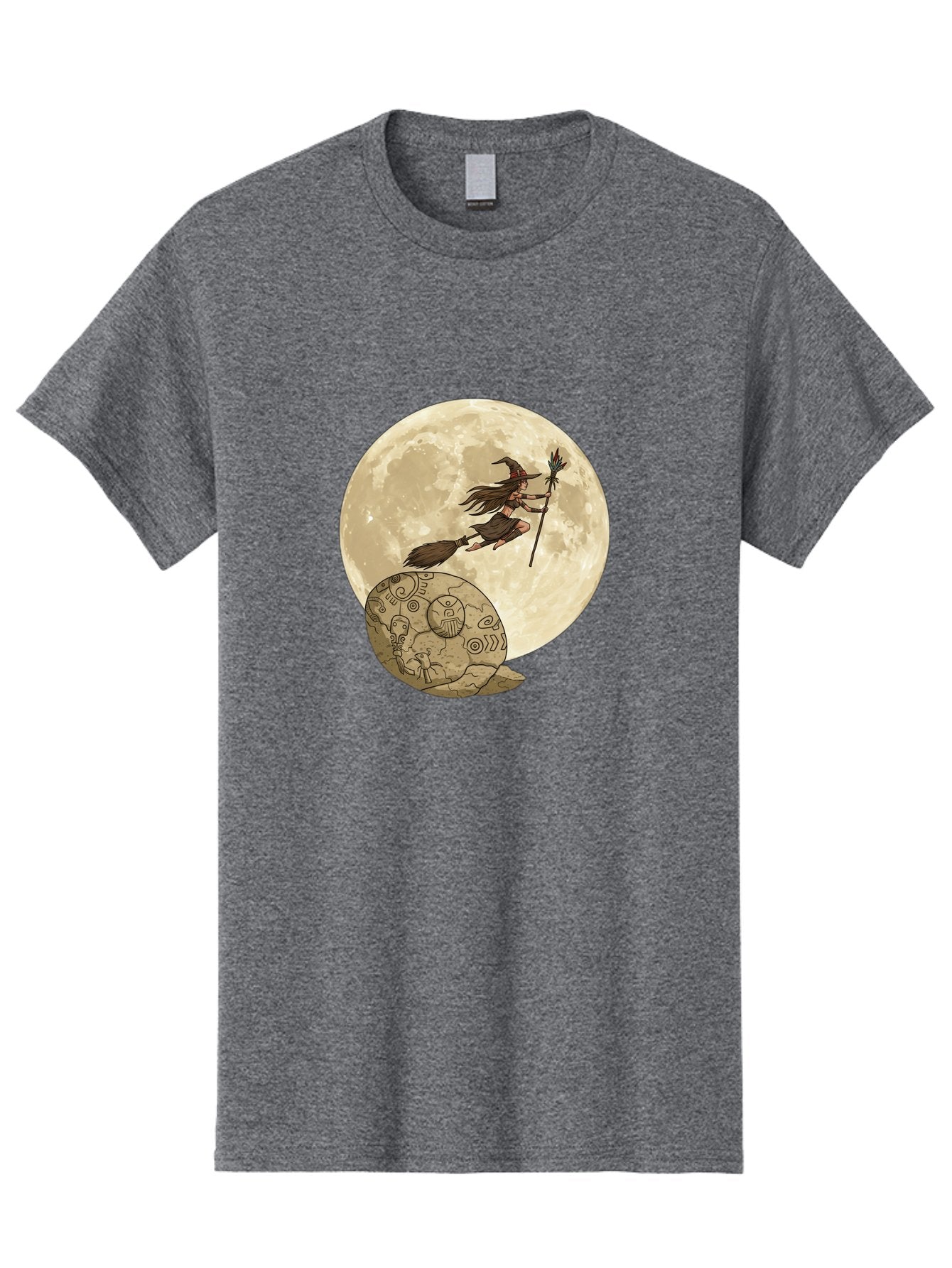 Witch-Flying-On-Broomstick-2 Men'S Graphic Tee, 100% Cotton, Comfortable Casual Summer Wear, Machine Washable, Witch Flying On Broomstick, Full Moon, Mystical Symbols, Lunar Magic, Fantasy Art, Halloween Theme, Mystical Creatures, Bad921 12