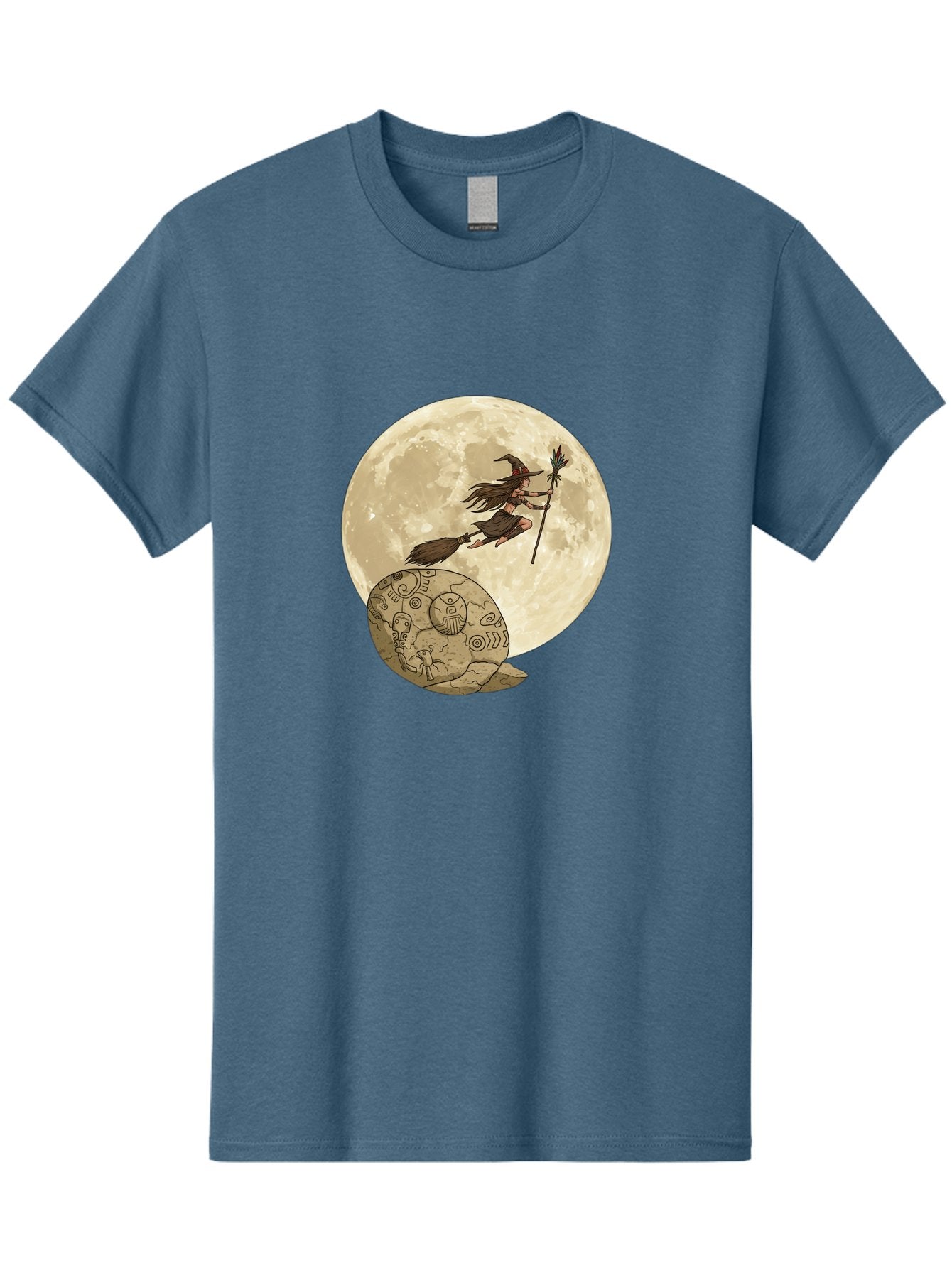 Witch-Flying-On-Broomstick-2 Men'S Graphic Tee, 100% Cotton, Comfortable Casual Summer Wear, Machine Washable, Witch Flying On Broomstick, Full Moon, Mystical Symbols, Lunar Magic, Fantasy Art, Halloween Theme, Mystical Creatures, Bad921 4