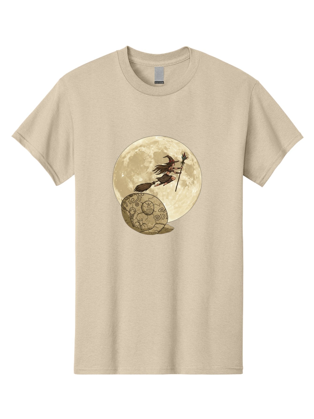 Witch-Flying-On-Broomstick-2 Men'S Graphic Tee, 100% Cotton, Comfortable Casual Summer Wear, Machine Washable, Witch Flying On Broomstick, Full Moon, Mystical Symbols, Lunar Magic, Fantasy Art, Halloween Theme, Mystical Creatures, Bad921 10