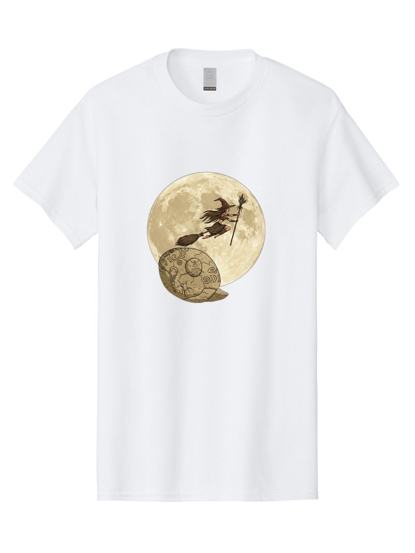 Witch-Flying-On-Broomstick-2 Men'S Graphic Tee, 100% Cotton, Comfortable Casual Summer Wear, Machine Washable, Witch Flying On Broomstick, Full Moon, Mystical Symbols, Lunar Magic, Fantasy Art, Halloween Theme, Mystical Creatures, Bad921 7