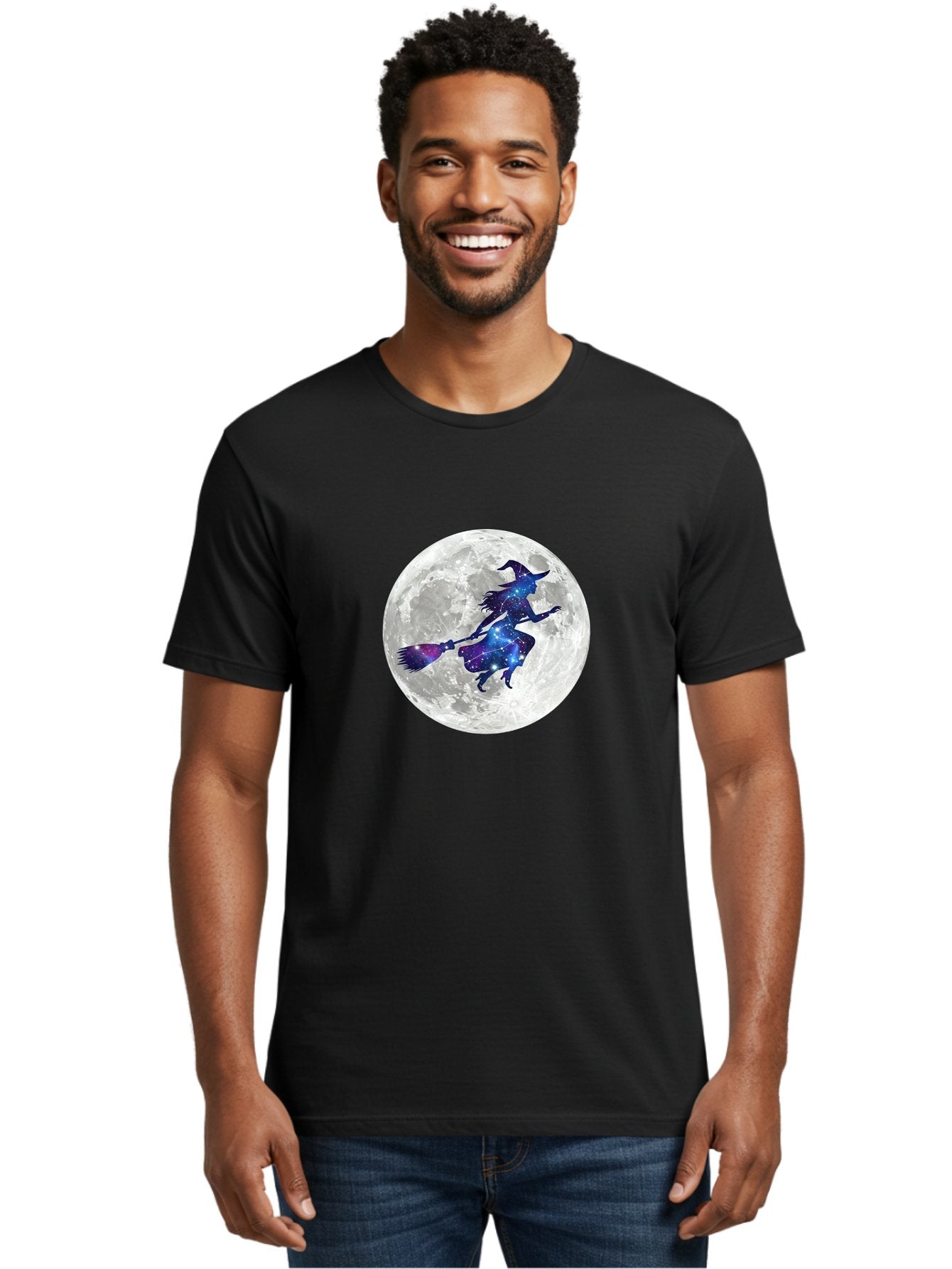 Witch-Flying-On-Broomstick-3 Men'S Graphic Tee, 100% Cotton, Comfortable Casual Summer Wear, Machine Washable, Witch Flying On Broomstick, Full Moon, Galaxy Silhouette, Mystical Magic, Celestial Wonder, Night Sky, Halloween Theme, Bad922 18