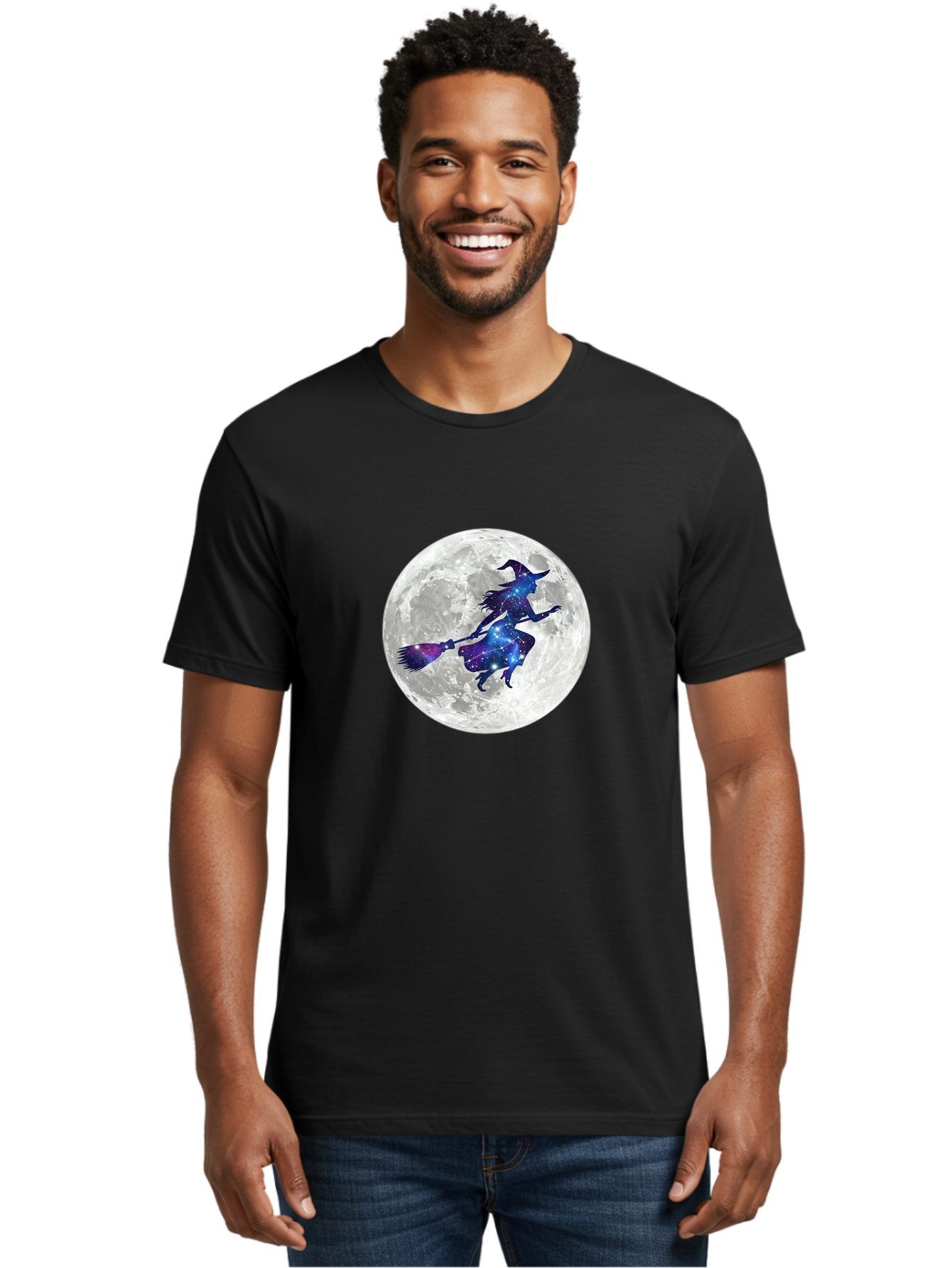 Witch-Flying-On-Broomstick-3 Men'S Graphic Tee, 100% Cotton, Comfortable Casual Summer Wear, Machine Washable, Witch Flying On Broomstick, Full Moon, Galaxy Silhouette, Mystical Magic, Celestial Wonder, Night Sky, Halloween Theme, Bad922 27