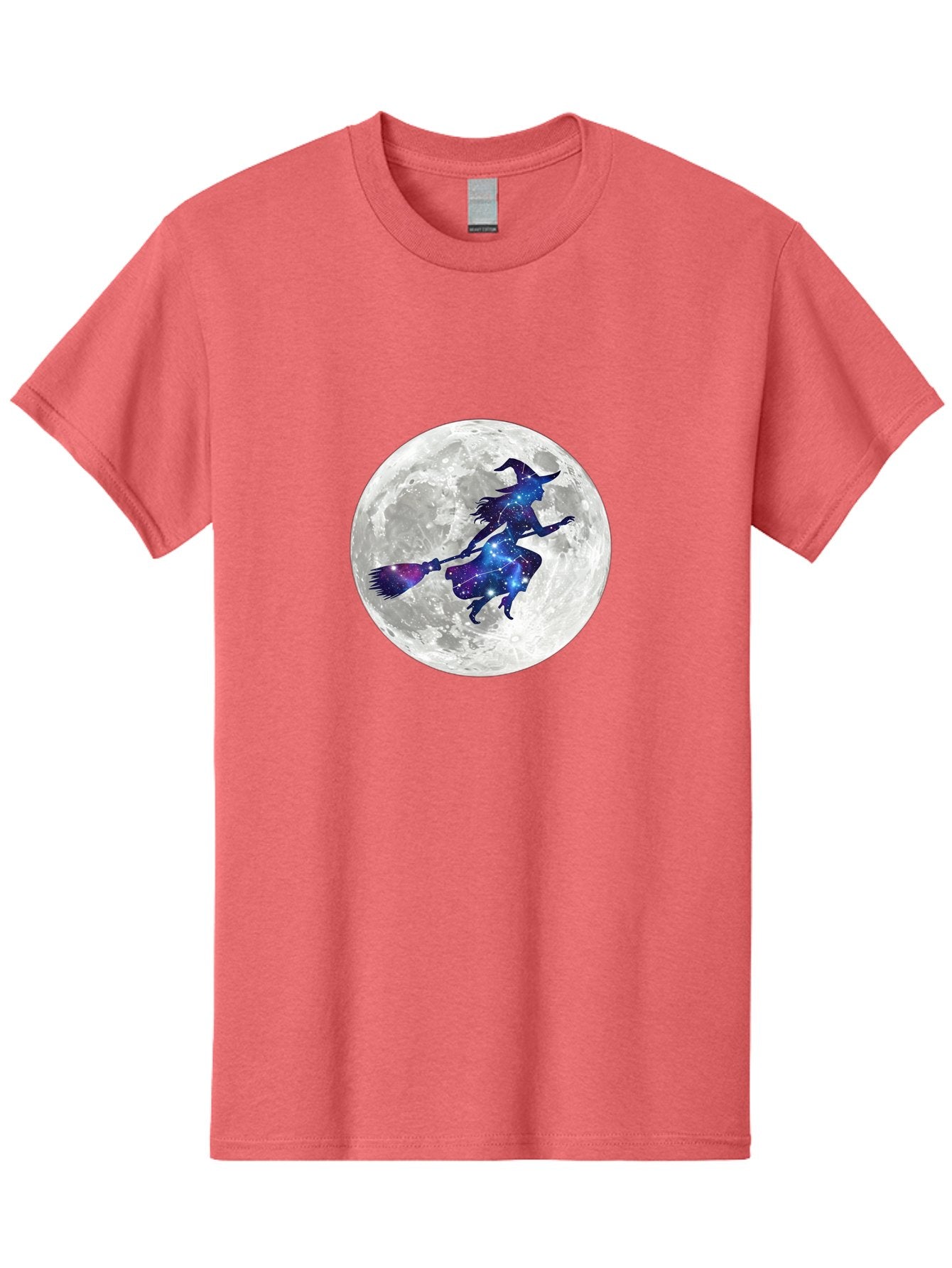 Witch-Flying-On-Broomstick-3 Men'S Graphic Tee, 100% Cotton, Comfortable Casual Summer Wear, Machine Washable, Witch Flying On Broomstick, Full Moon, Galaxy Silhouette, Mystical Magic, Celestial Wonder, Night Sky, Halloween Theme, Bad922 5