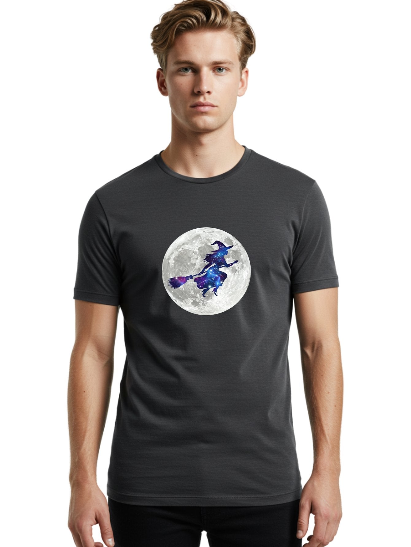 Witch-Flying-On-Broomstick-3 Men'S Graphic Tee, 100% Cotton, Comfortable Casual Summer Wear, Machine Washable, Witch Flying On Broomstick, Full Moon, Galaxy Silhouette, Mystical Magic, Celestial Wonder, Night Sky, Halloween Theme, Bad922 19